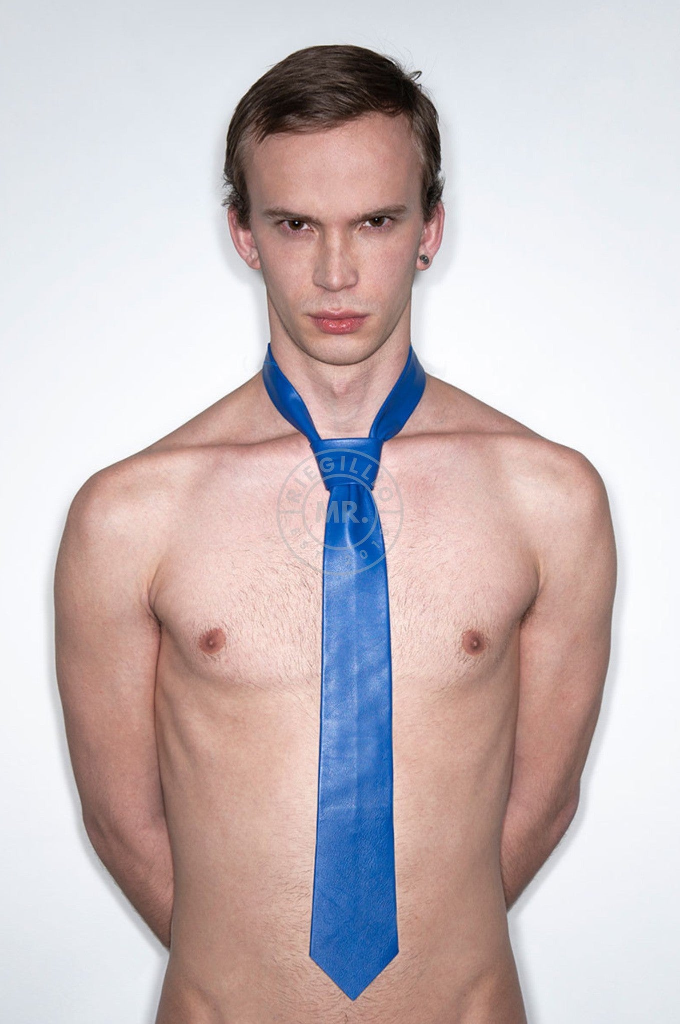 SIRAINER Blue Leather Tie at MR. Riegillio