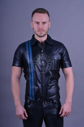 Black Leather Shirt with Blue Stripes by MR. Riegillio
