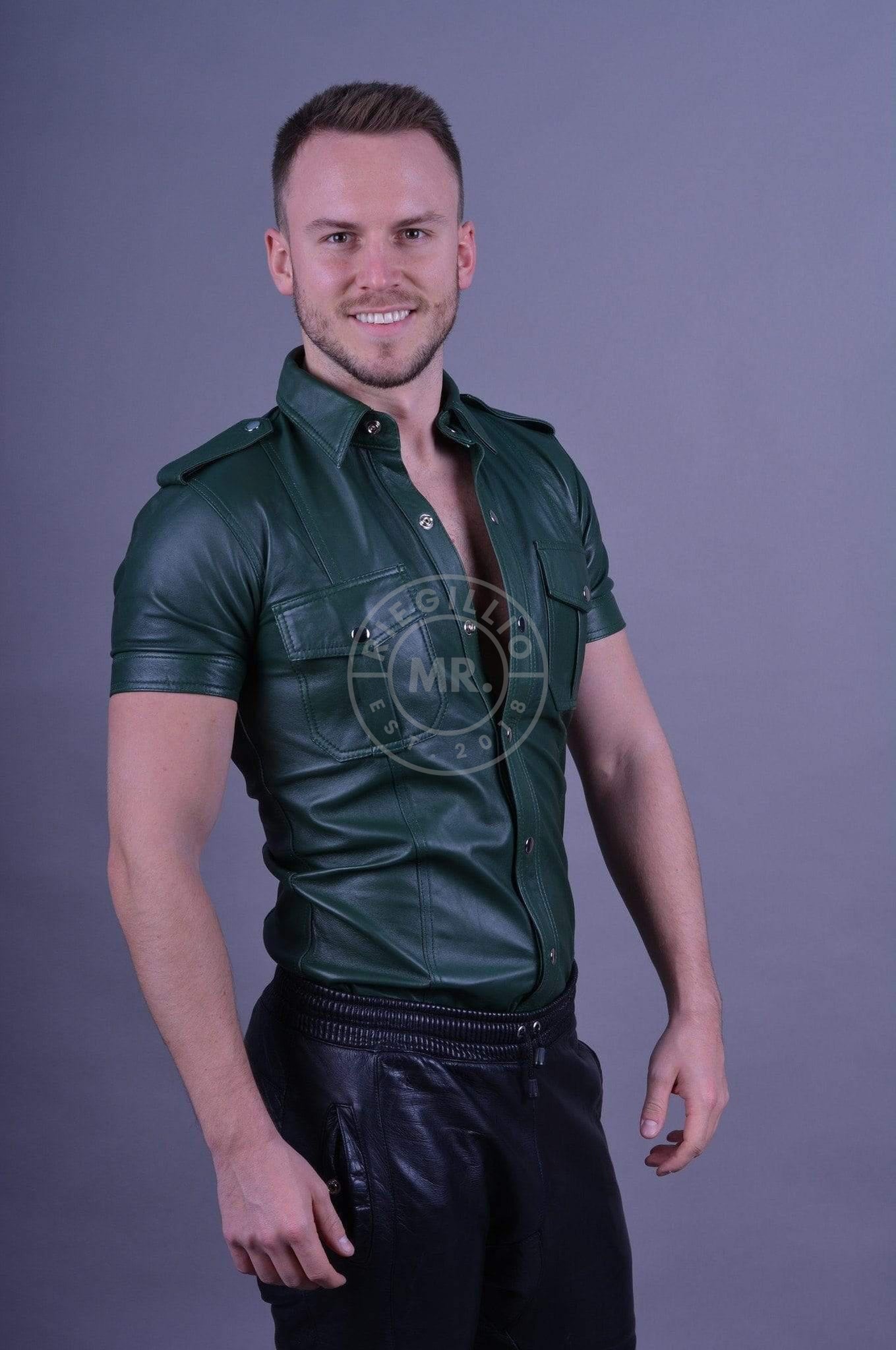 Dark Green Leather Shirt-at MR. Riegillio