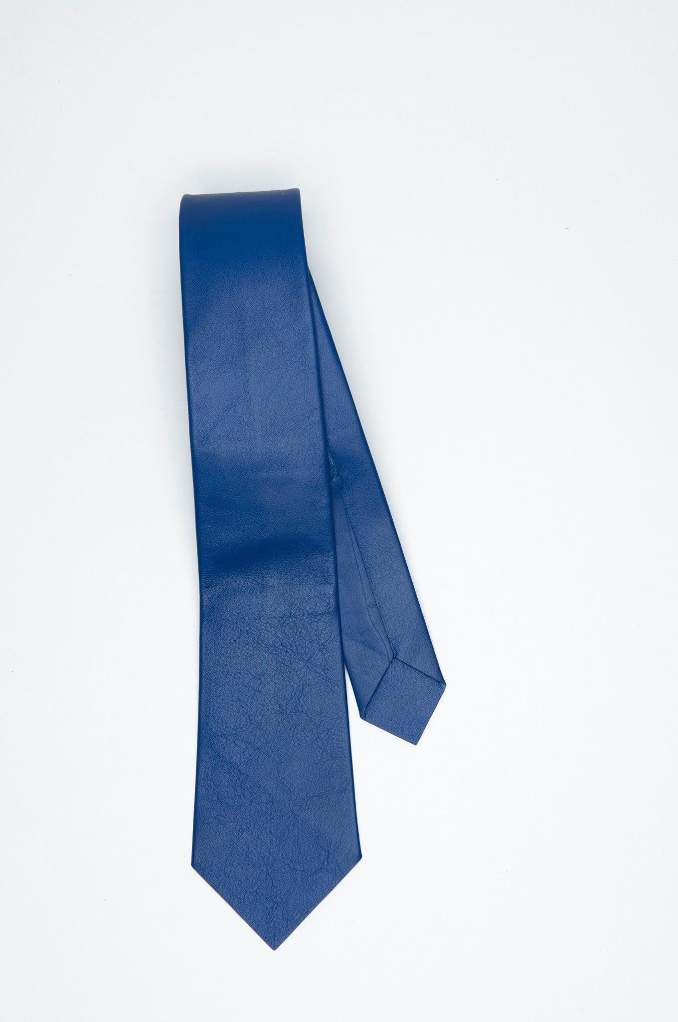 SIRAINER Blue Leather Tie at MR. Riegillio