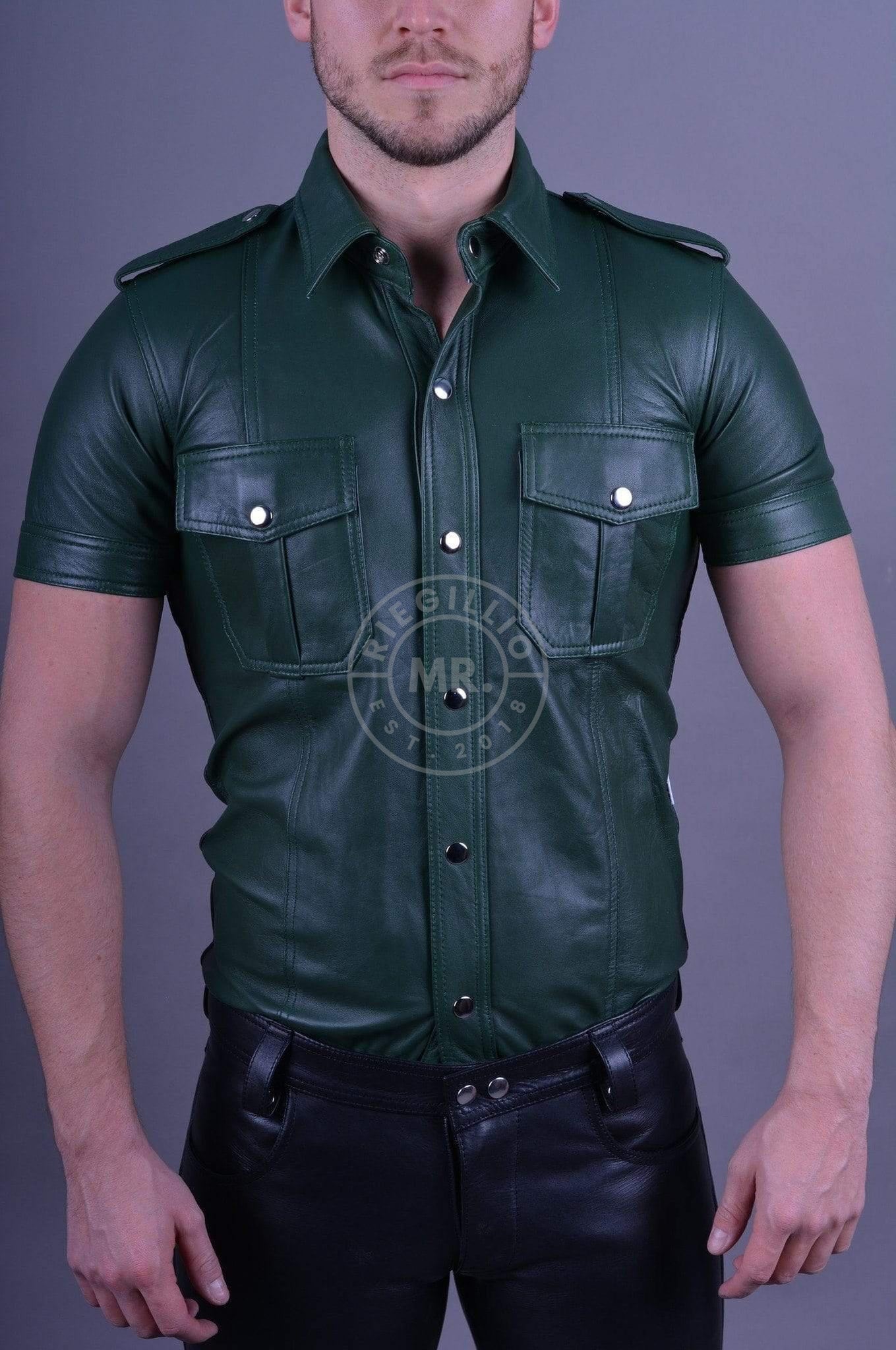 Dark Green Leather Shirt-at MR. Riegillio