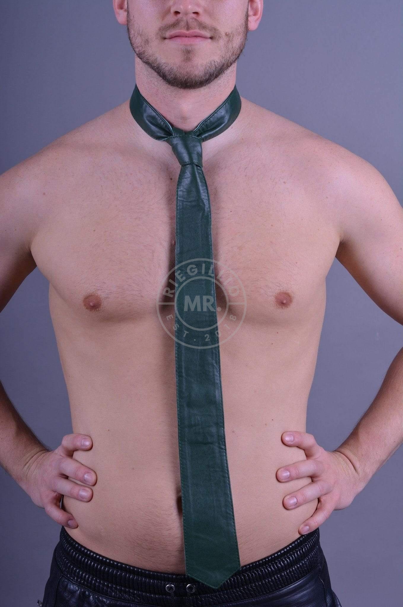 Dark Green Leather Tie at MR. Riegillio