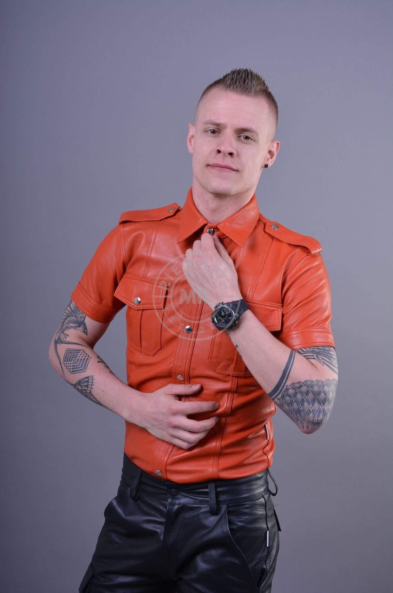 Orange Leather Shirt at MR. Riegillio