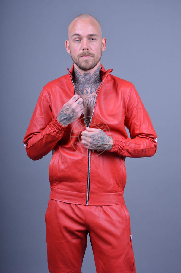 Red Leather Tracksuit Jacket at MR. Riegillio