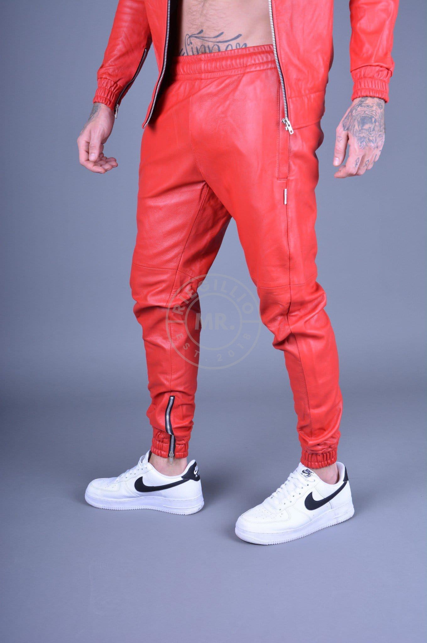 Red Leather Tracksuit Pants at MR. Riegillio