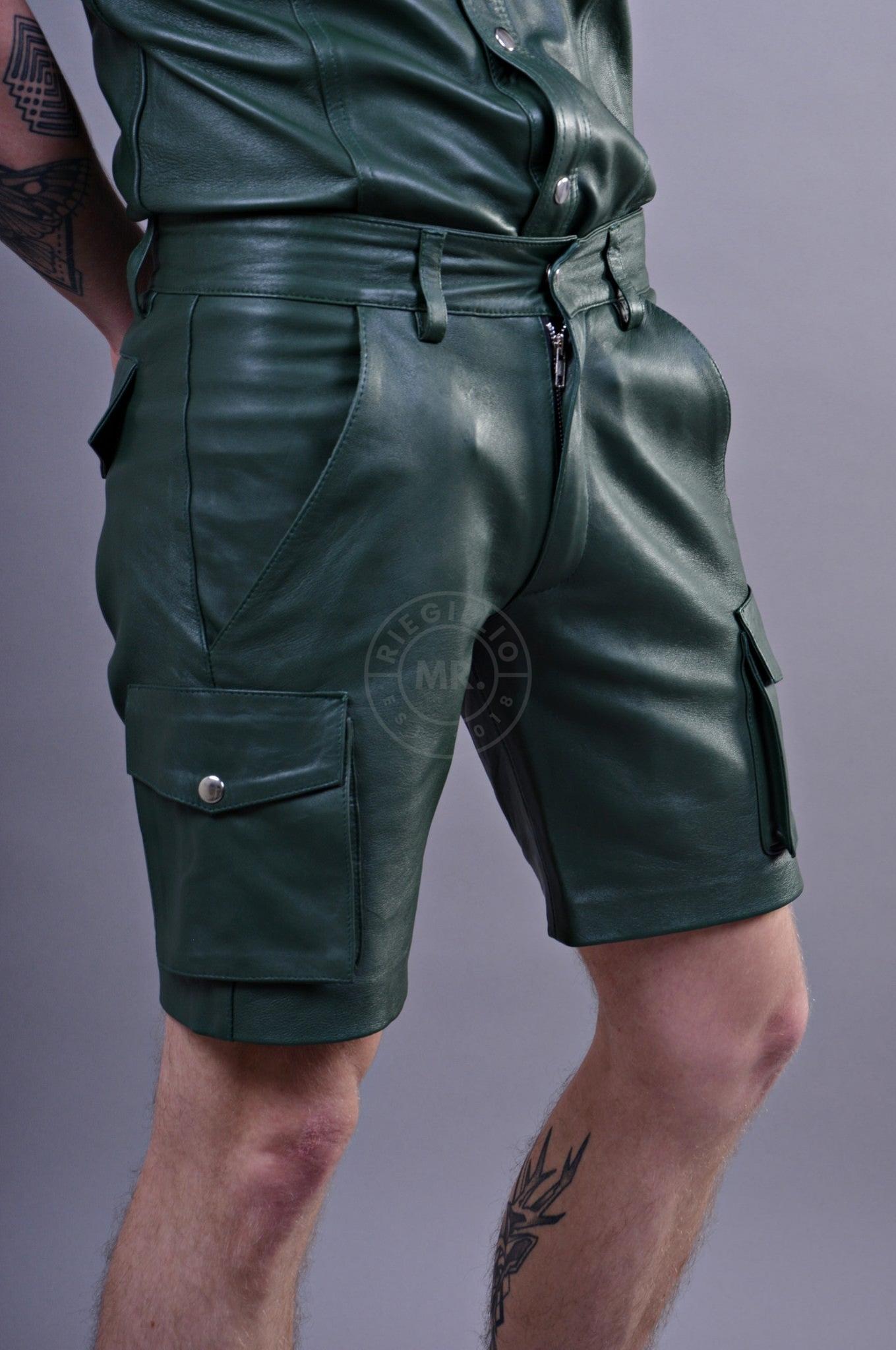 Dark Green Leather Cargo Short SPECIAL at MR. Riegillio