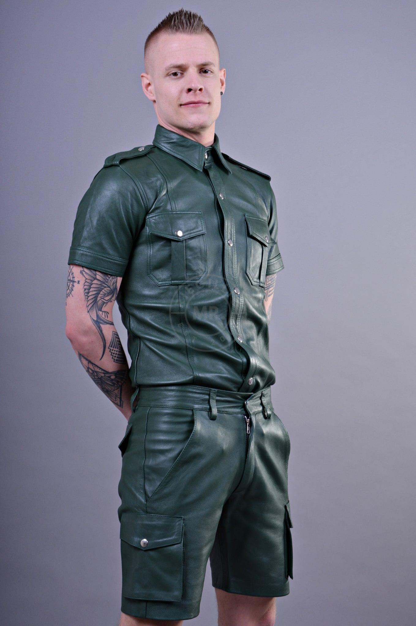 Dark Green Leather Cargo Short SPECIAL at MR. Riegillio
