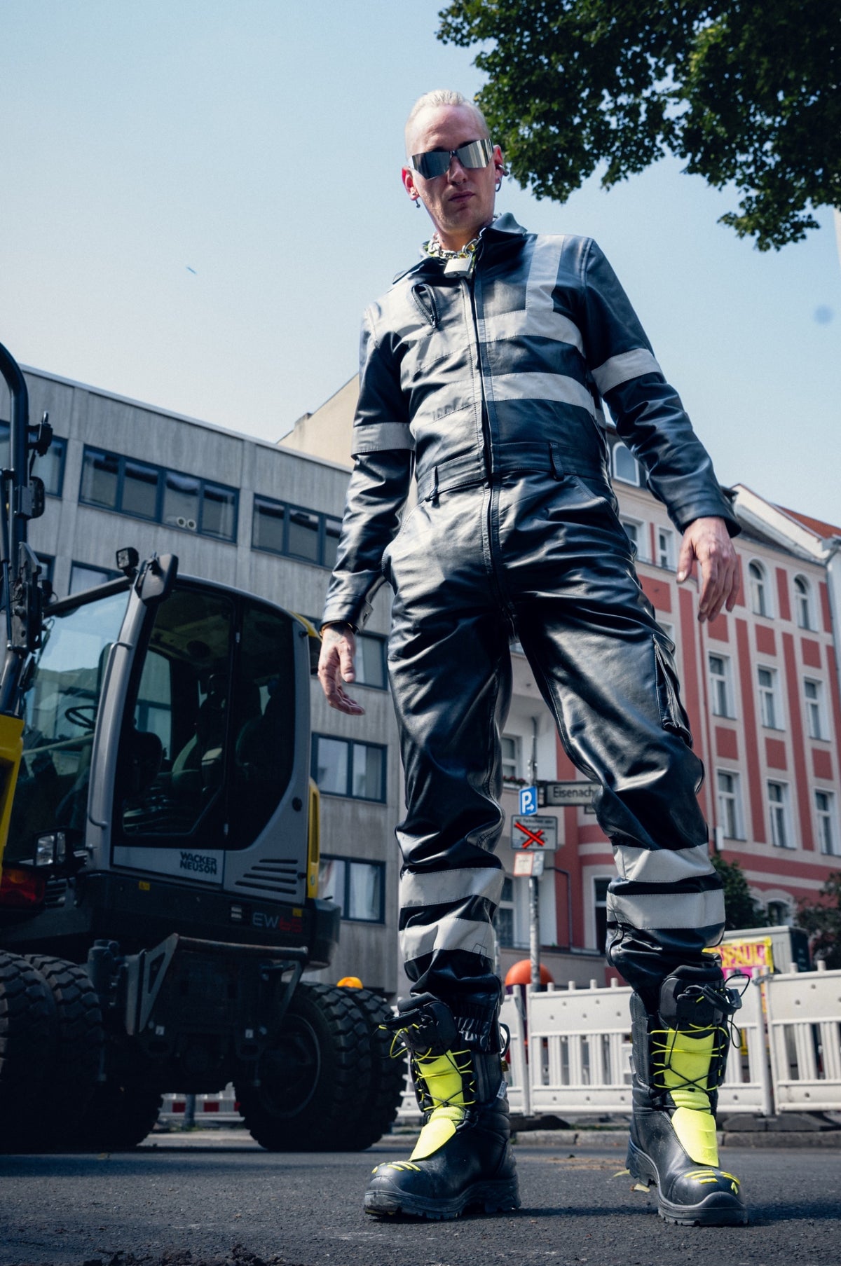 Black Leather Workers Thru Zip Overall - BARRY