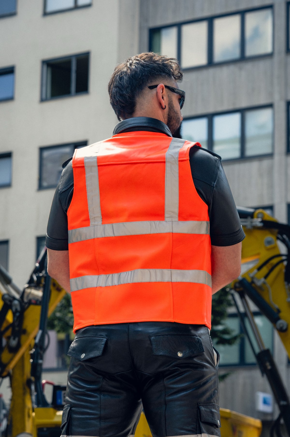 Neon Orange Leather Workers Waistcoat