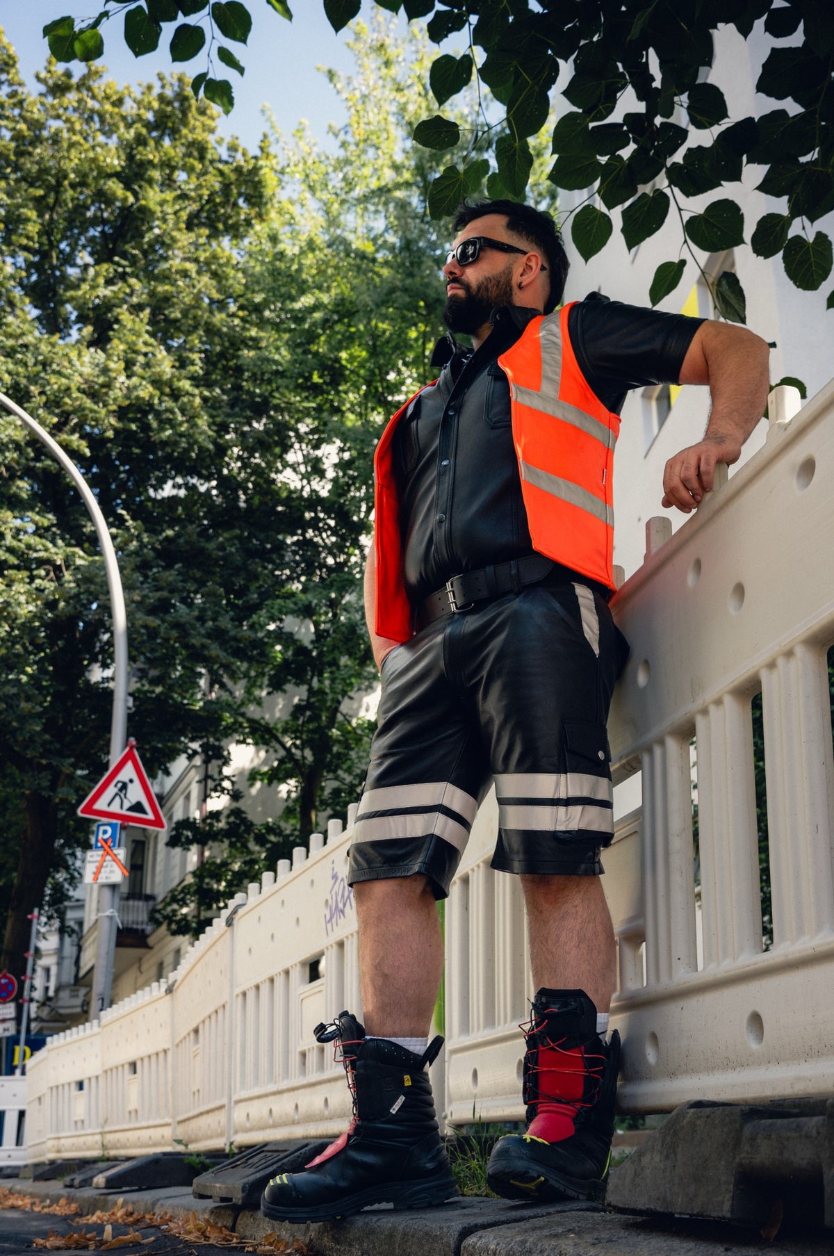 Neon Orange Leather Workers Waistcoat