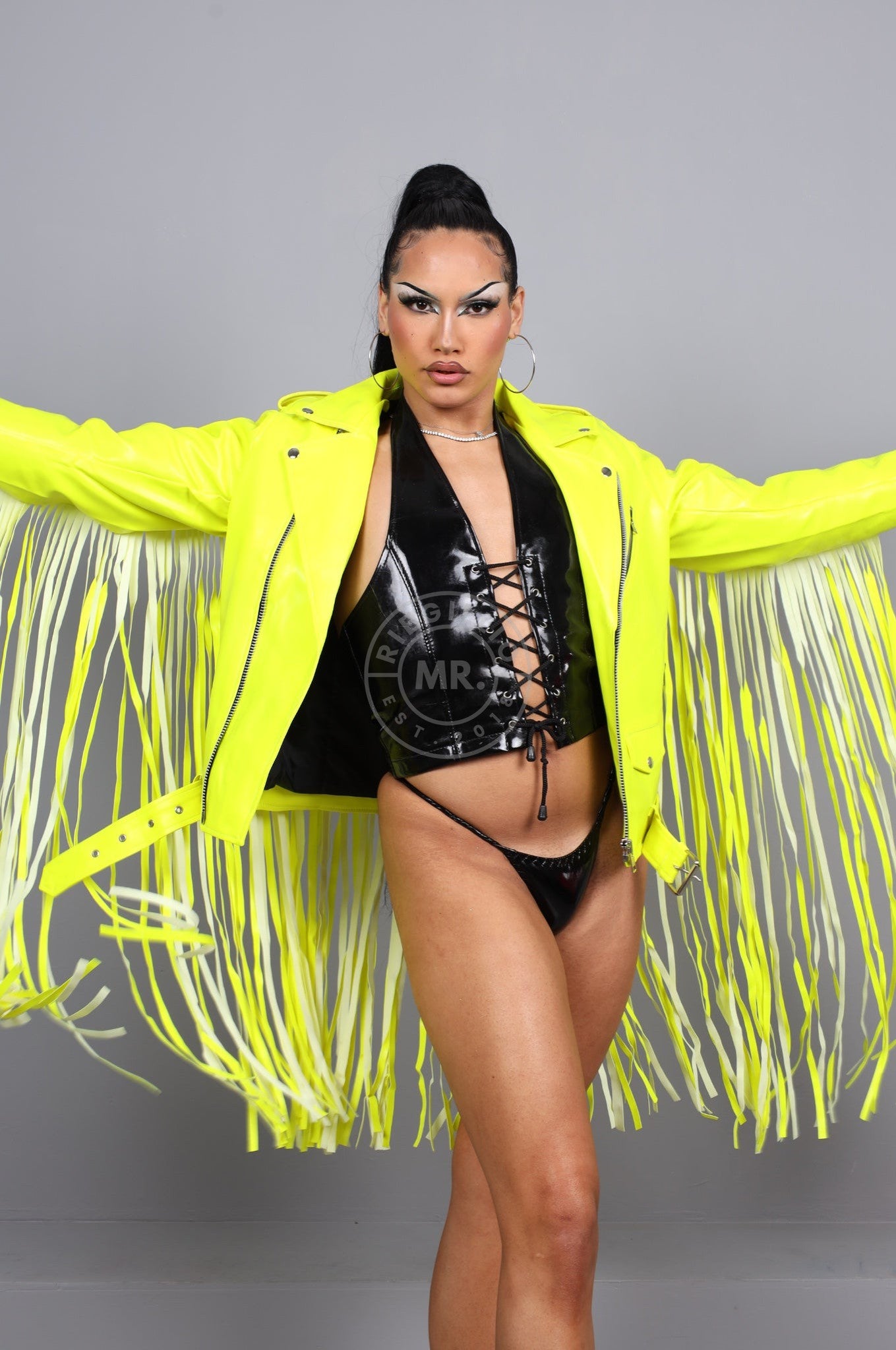 MR. Fringe Biker Jacket - Neon Yellow at MR. Riegillio