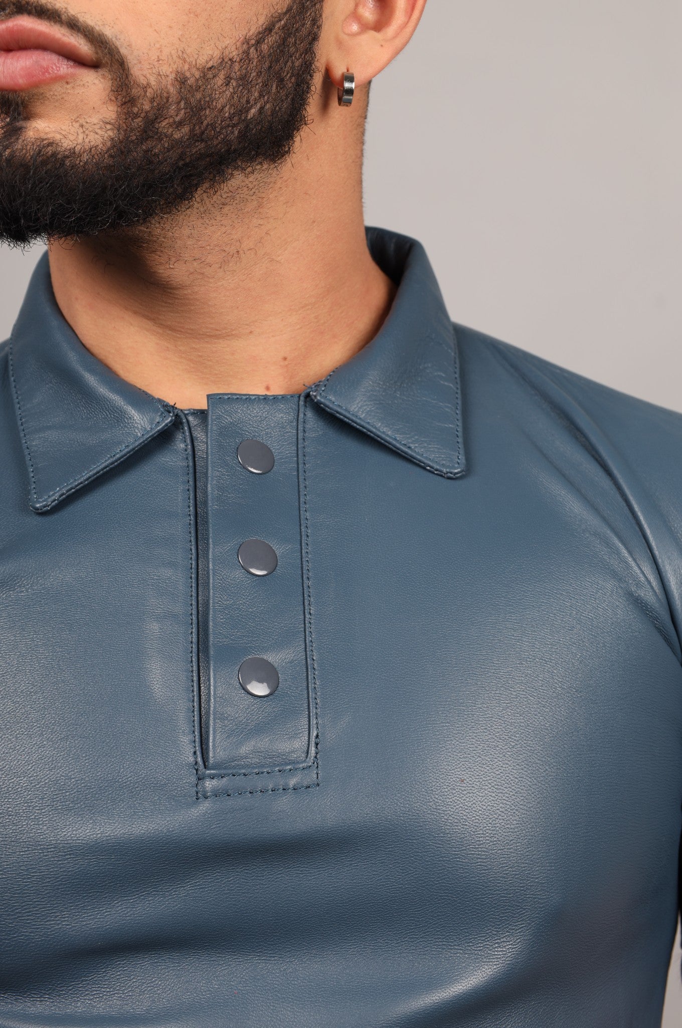 Navy Blue Leather Polo Shirt