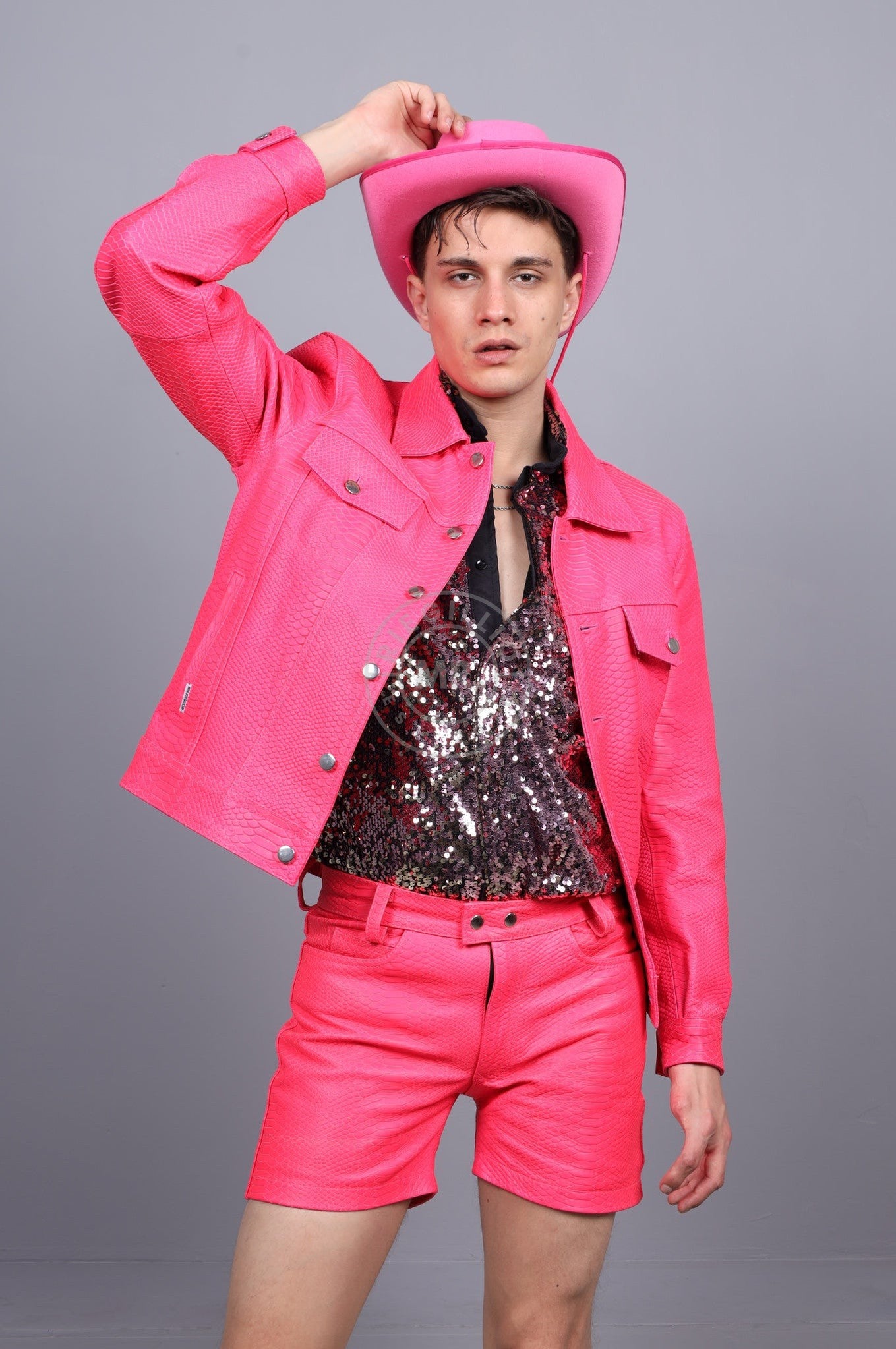 Leather Snake Trucker Jacket - Neon Pink at MR. Riegillio