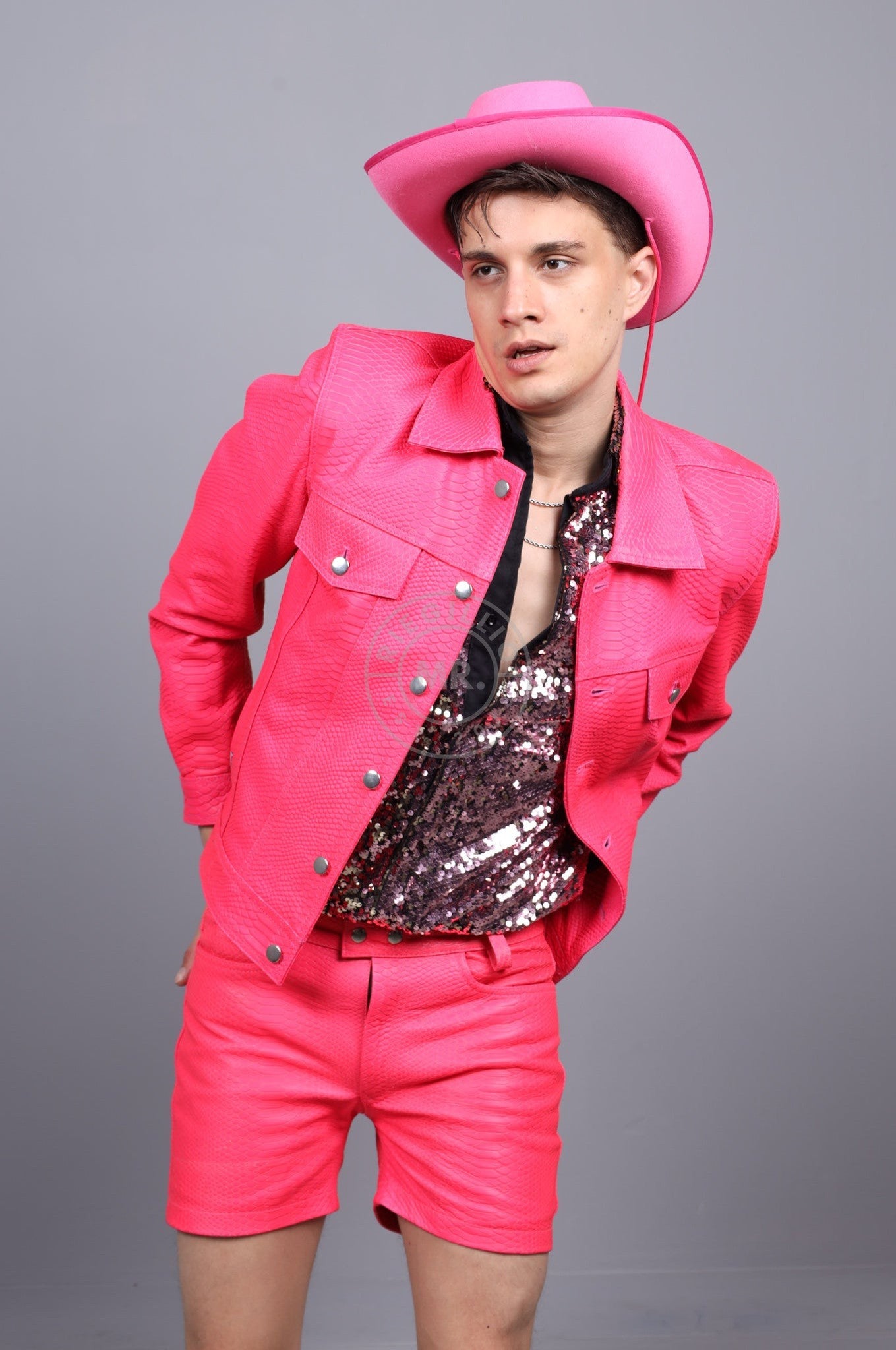 Leather Snake Trucker Jacket - Neon Pink at MR. Riegillio
