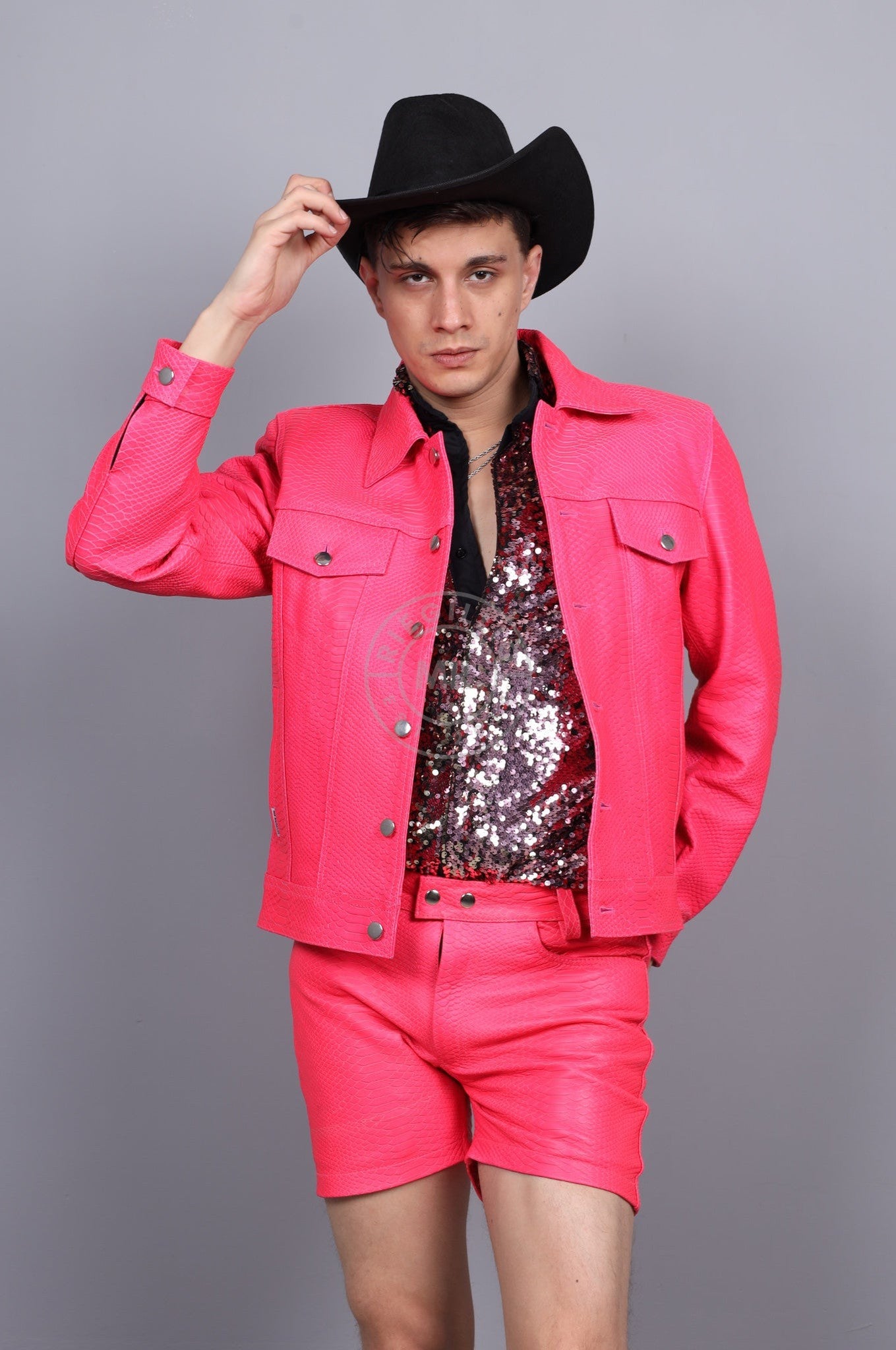 Leather Snake Trucker Jacket - Neon Pink at MR. Riegillio