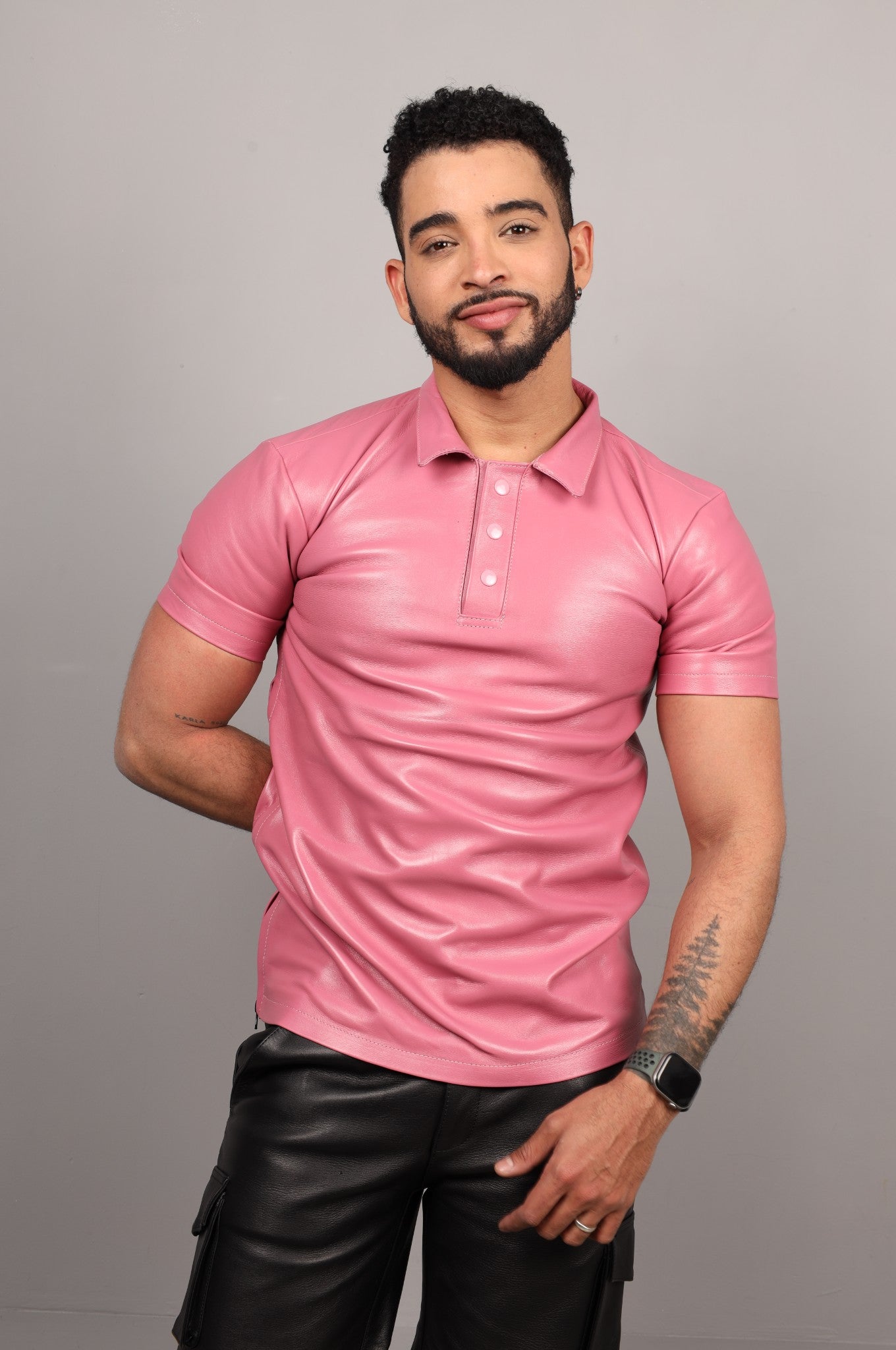 Light Pink Leather Polo Shirt