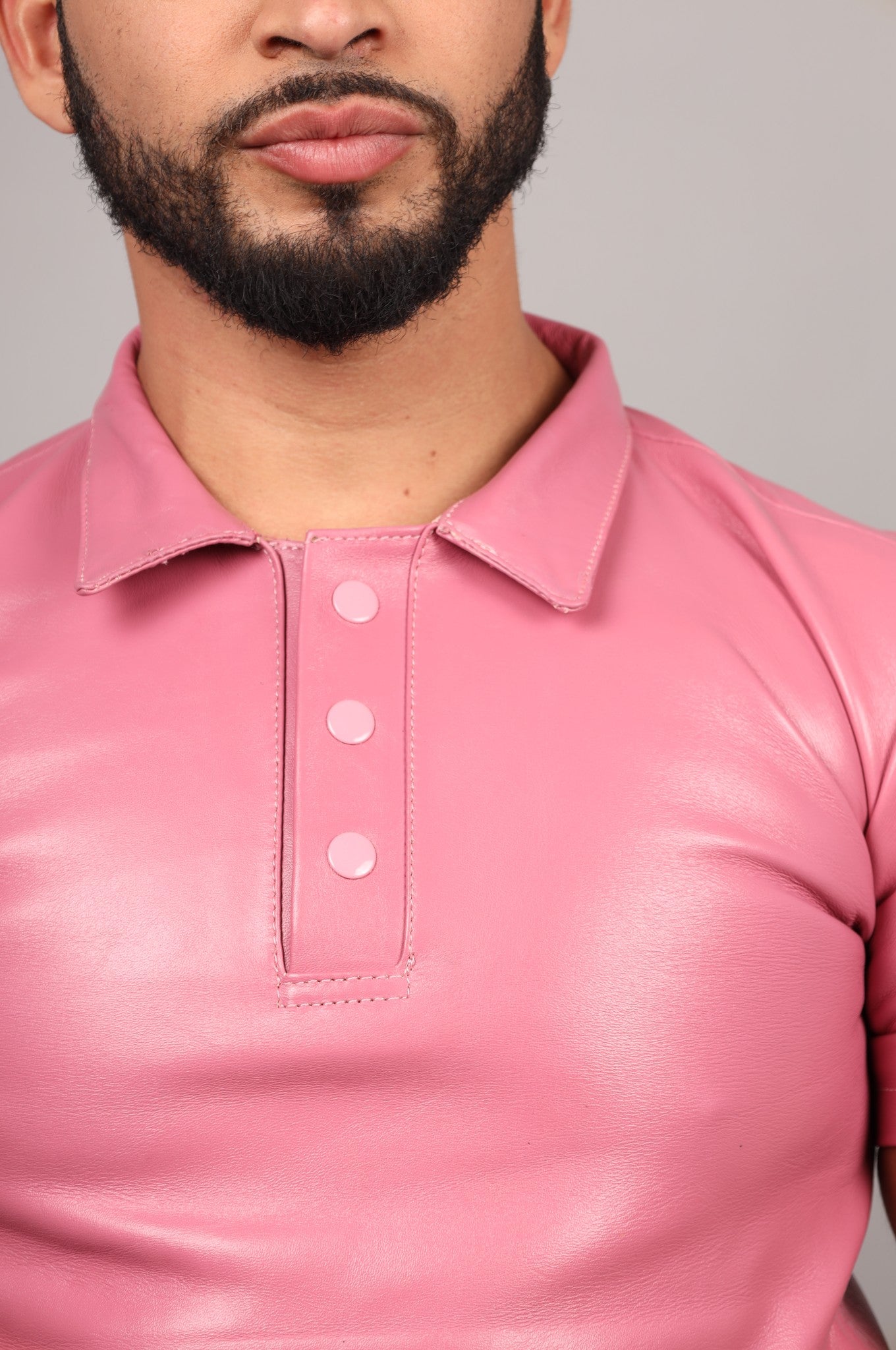 Light Pink Leather Polo Shirt