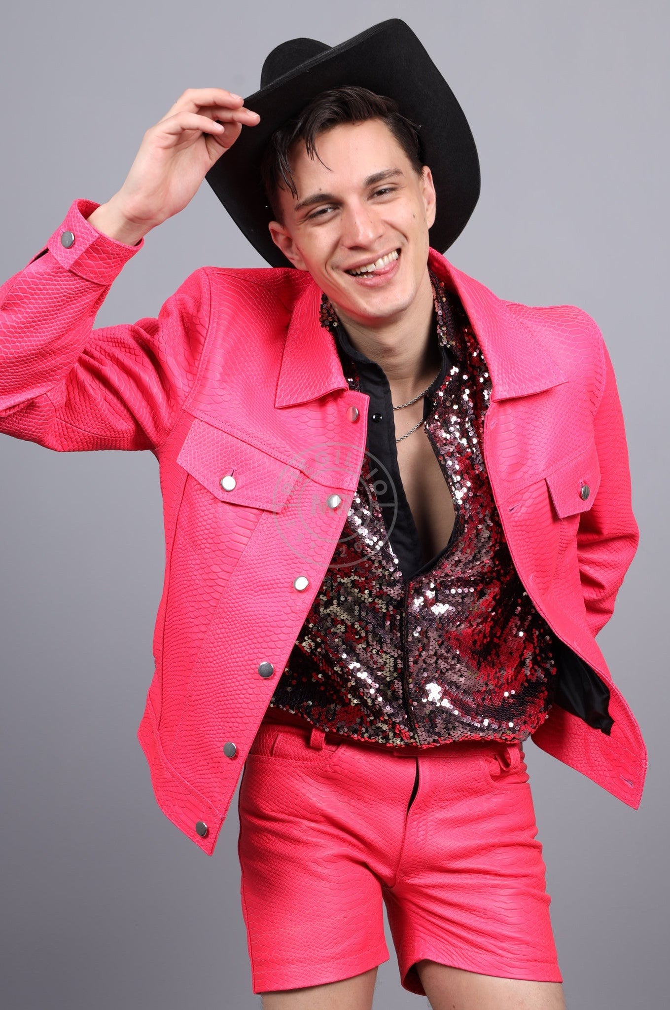 Leather Snake Trucker Jacket - Neon Pink at MR. Riegillio