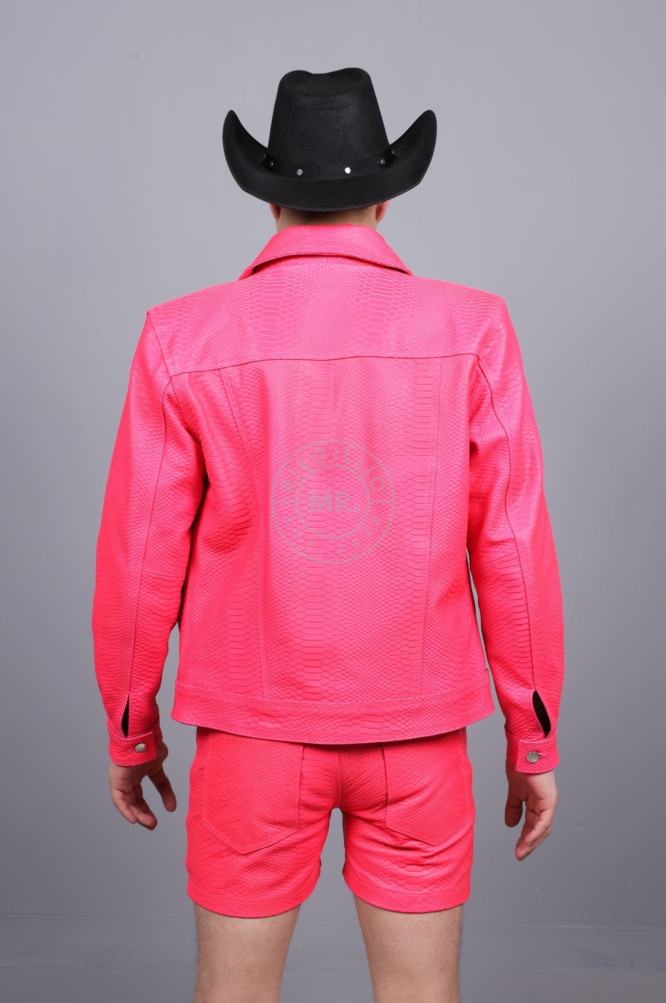 Leather Snake Trucker Jacket - Neon Pink at MR. Riegillio