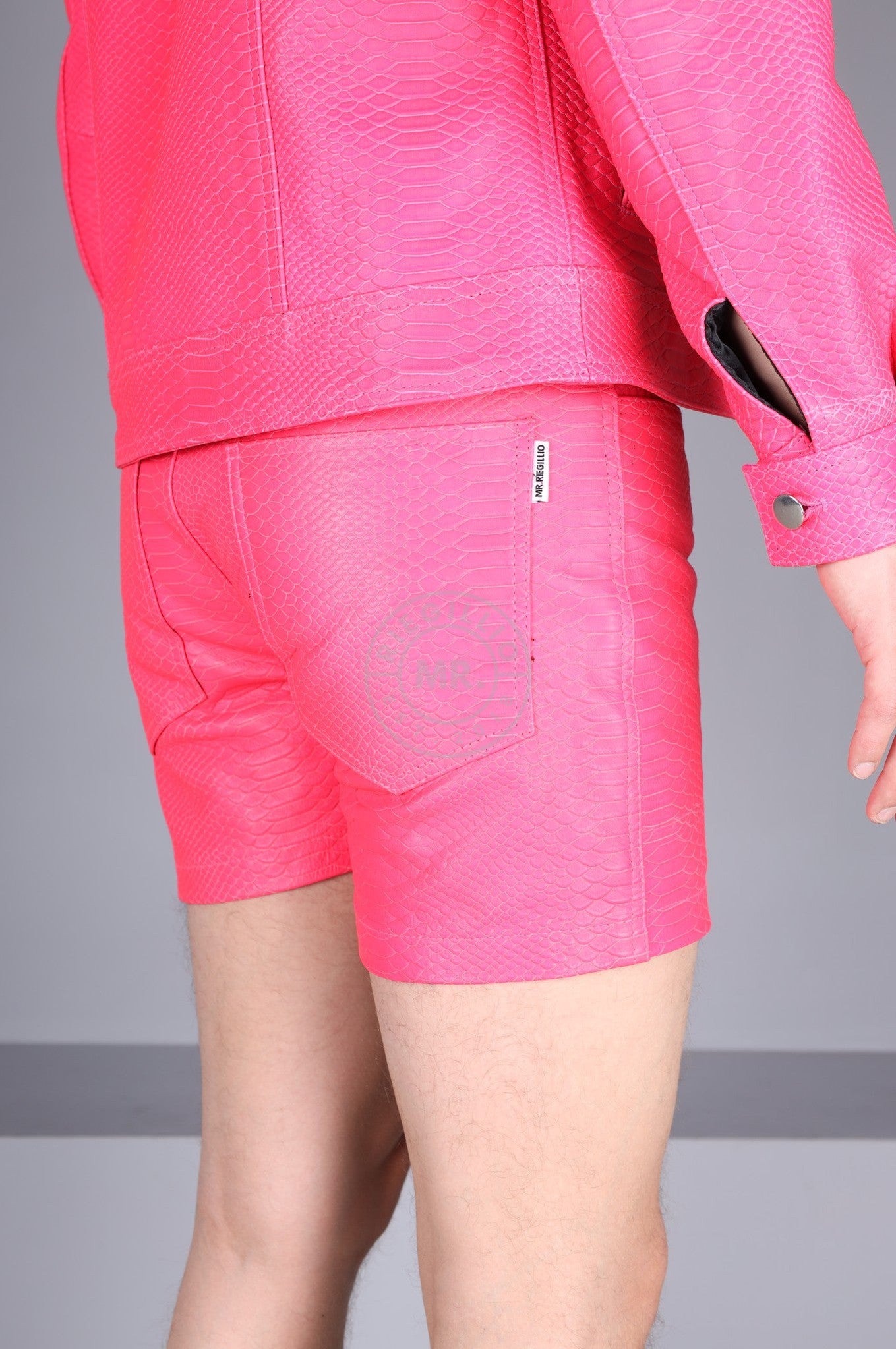 Leather Snake 5 Pocket Short - Neon Pink at MR. Riegillio