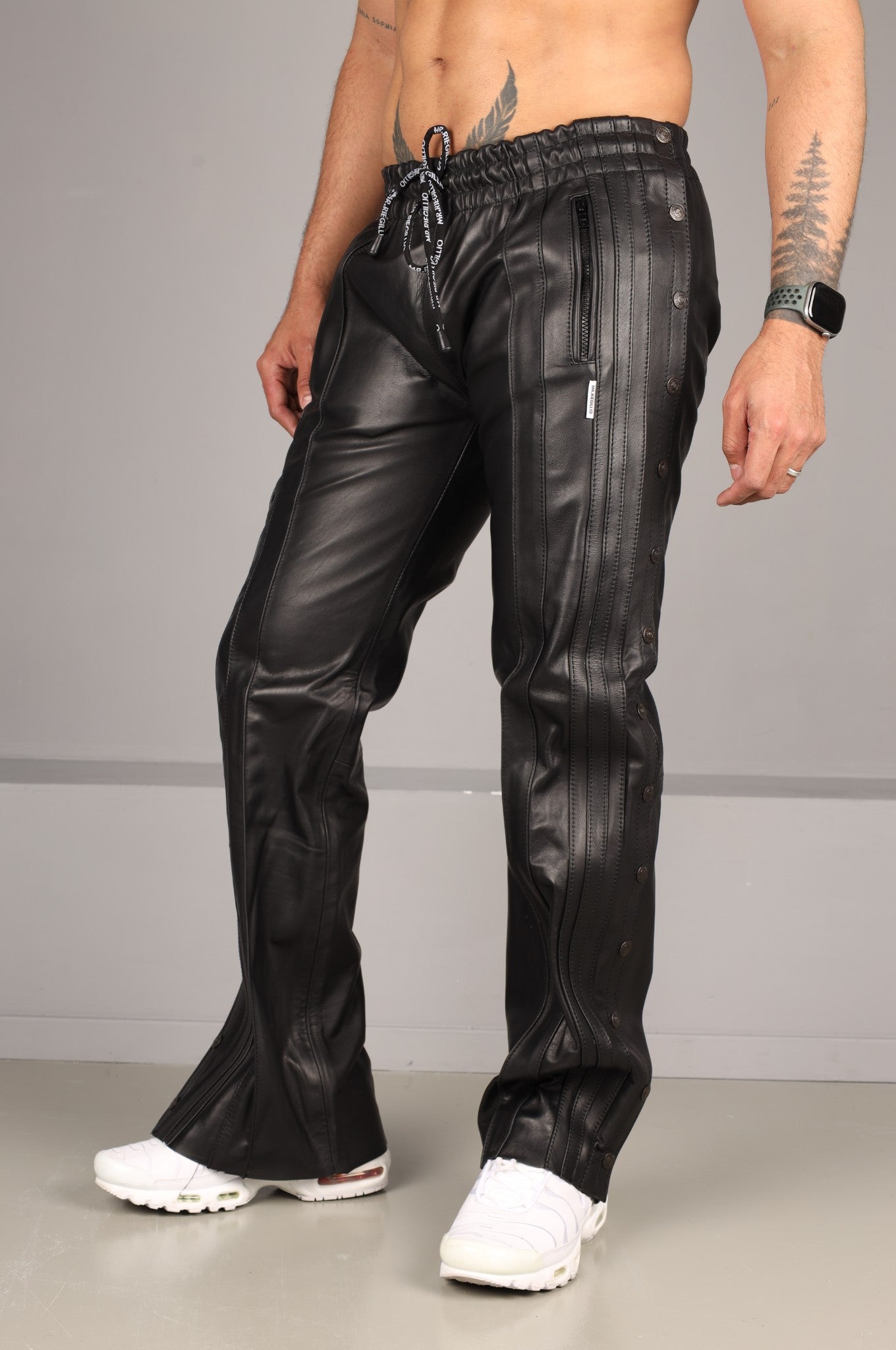 Leather Track Pants Button Down - Black