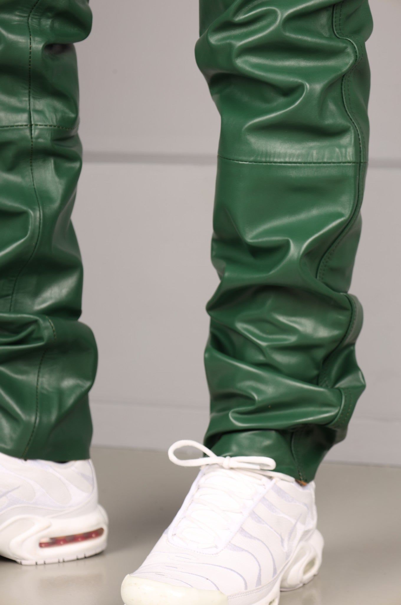 Dark Green Slim Fit Leather Tracksuit Pants
