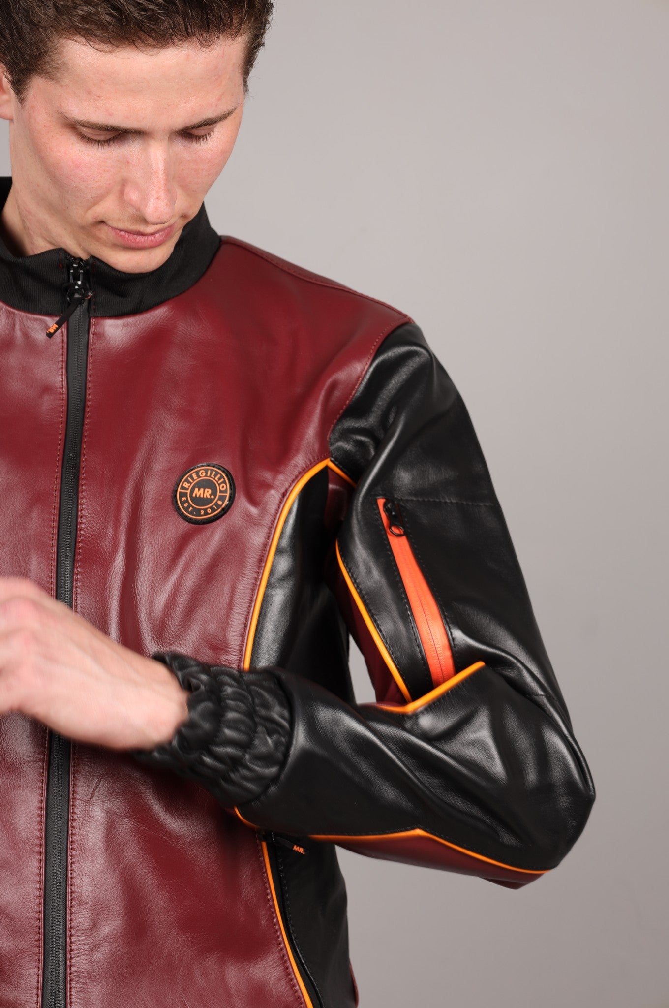 Leder-Trainingsanzugsjacke - Bordeaux/Schwarz