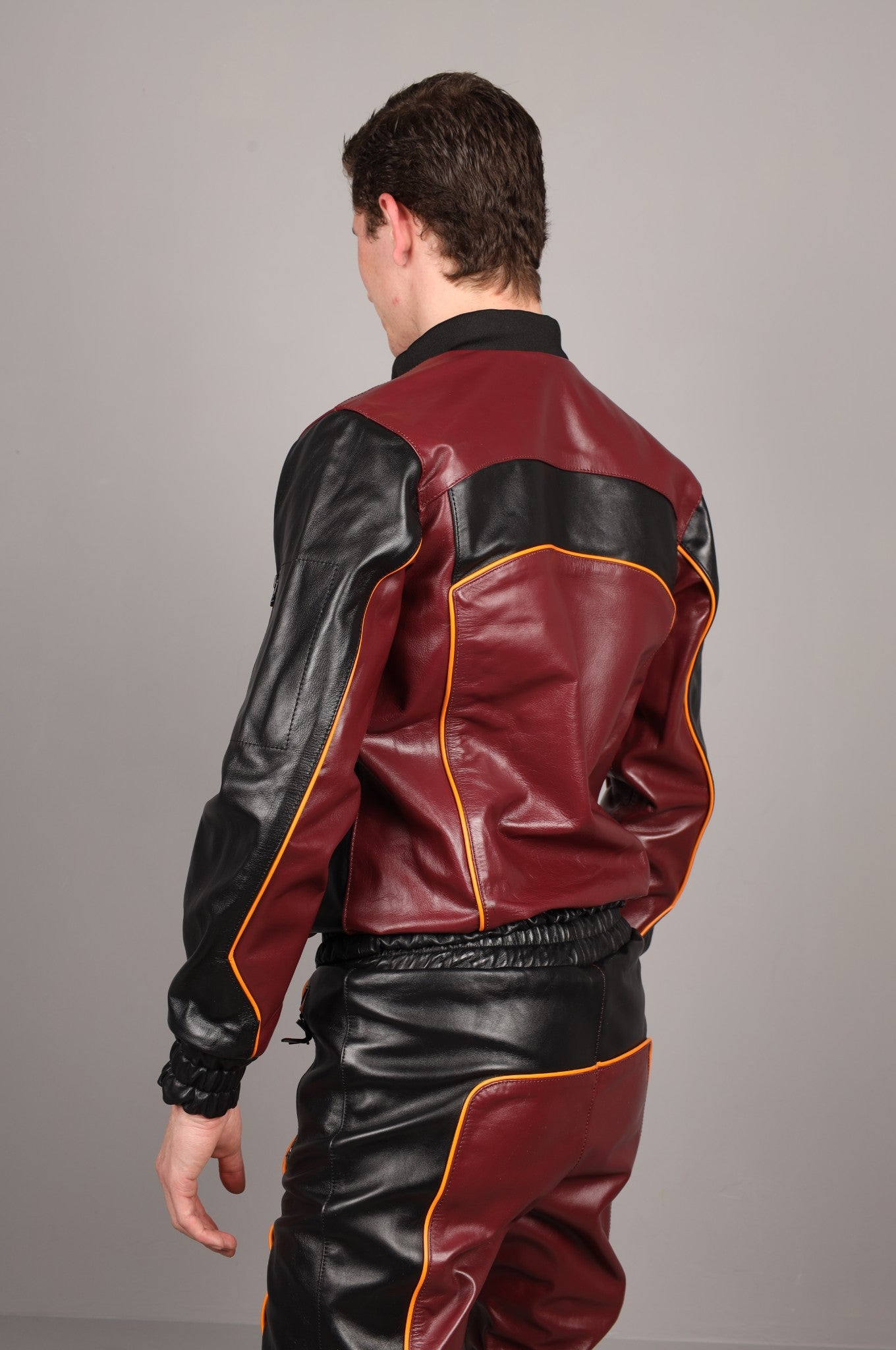 Leder-Trainingsanzugsjacke - Bordeaux/Schwarz