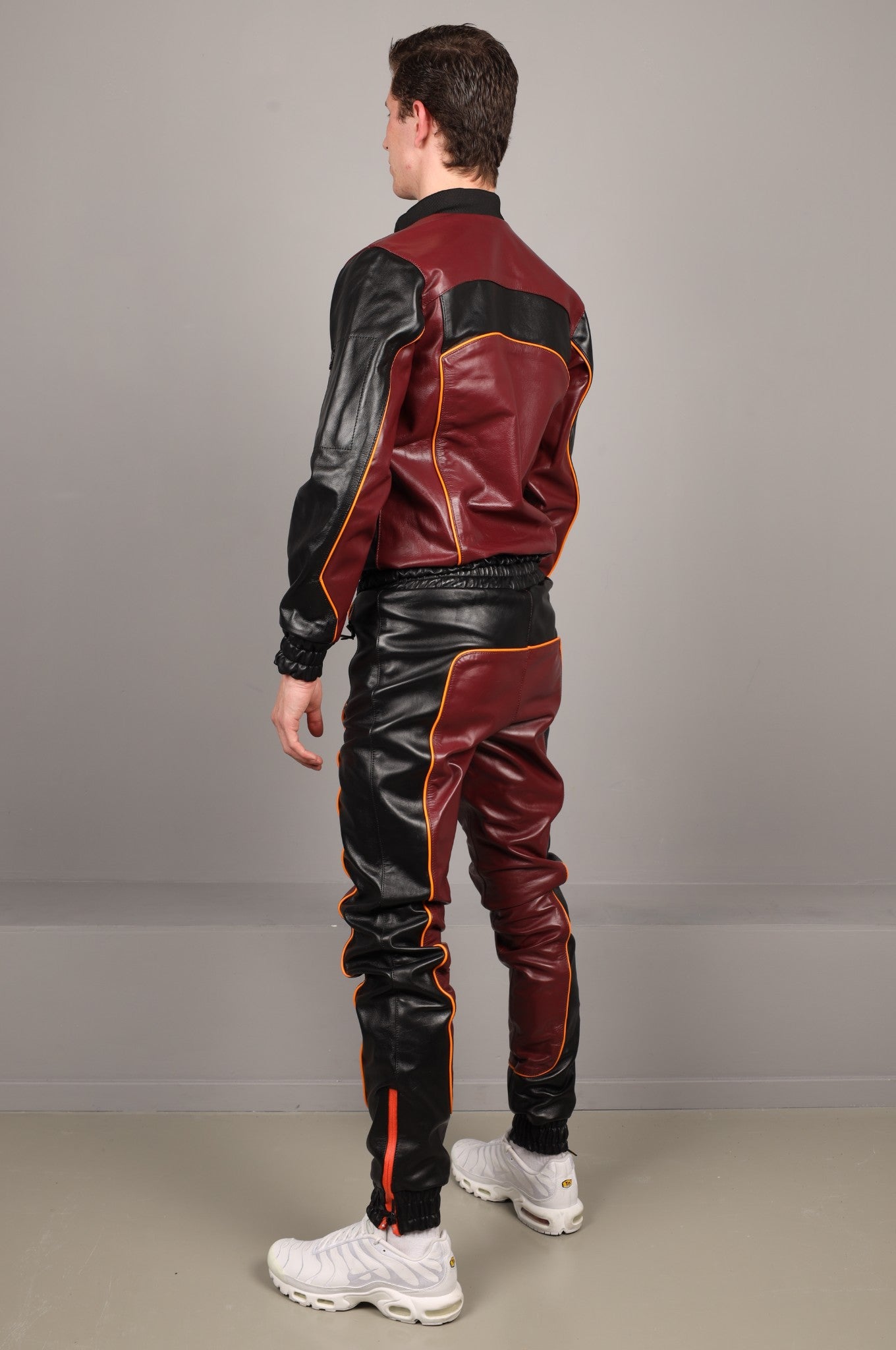 Leder-Trainingsanzugsjacke - Bordeaux/Schwarz