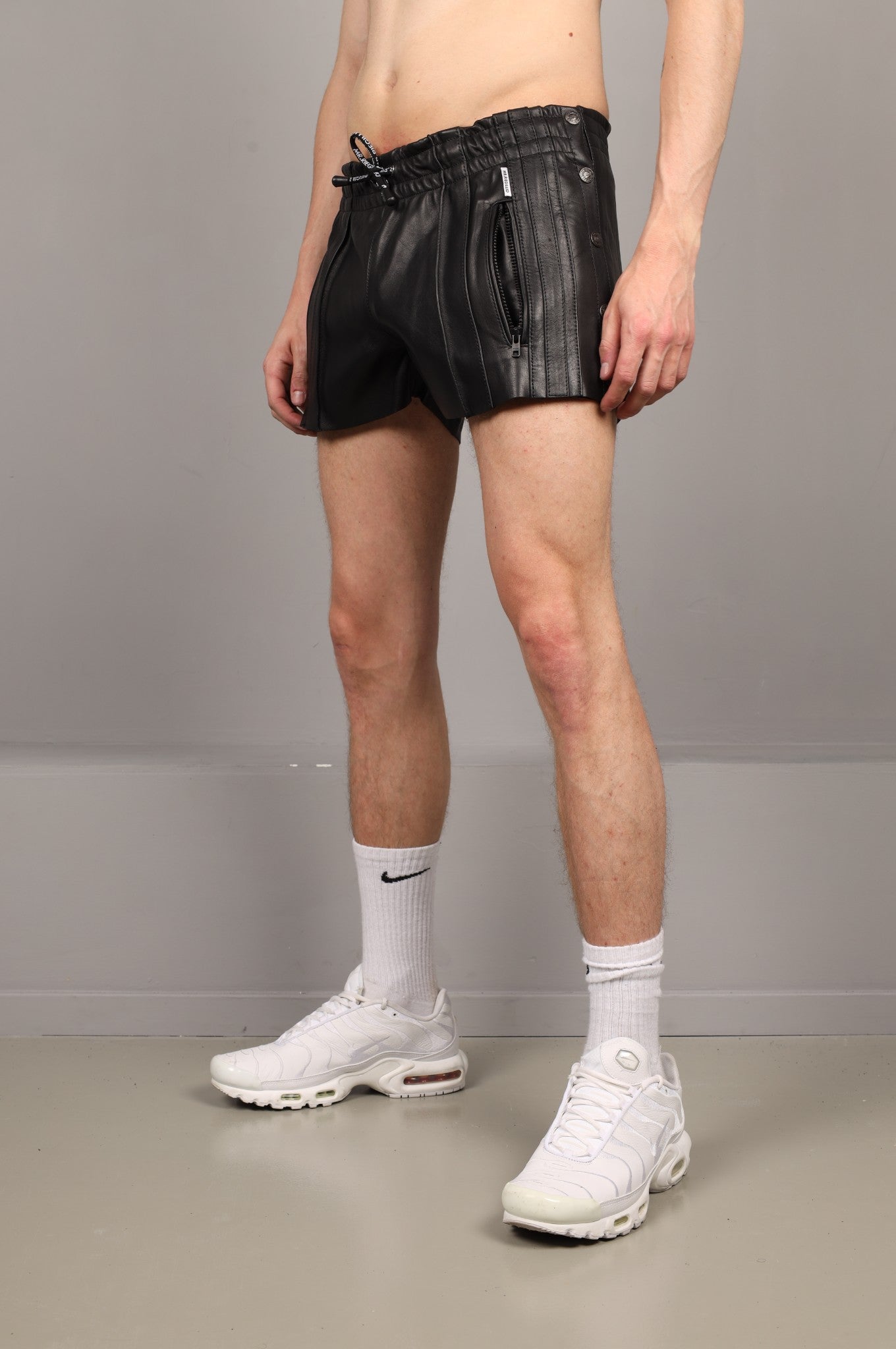 Leather Track Short Button Down - Black