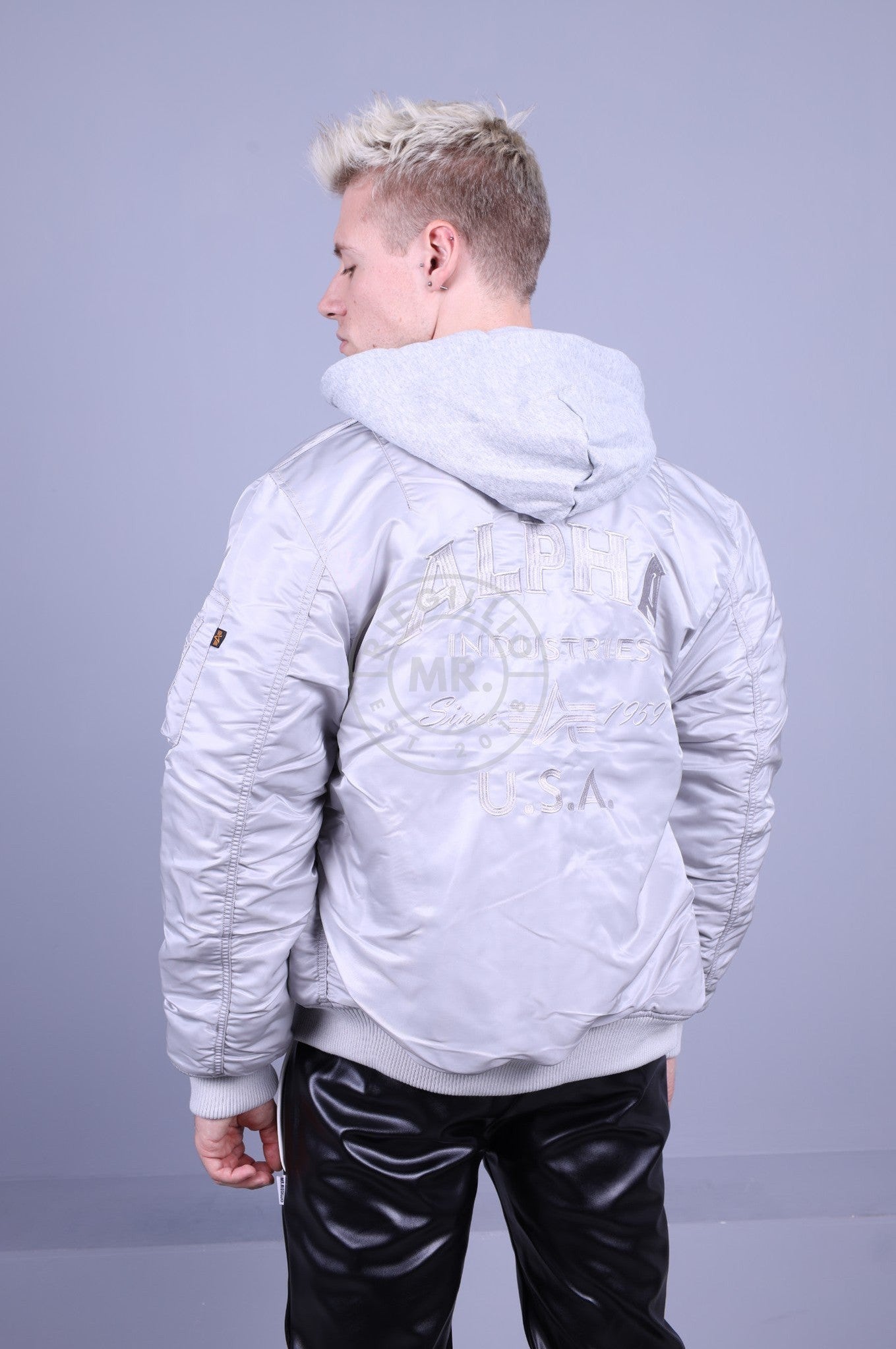 Alpha Industries MA-1 ZH Back EMB Jacket - Pastel Grey at MR