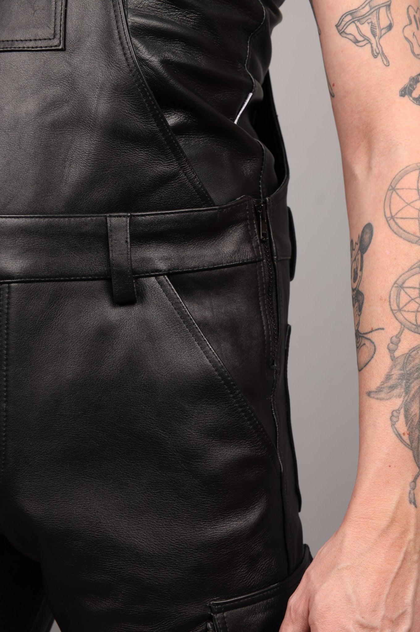 Black Leather Jogger Dungaree at MR. Riegillio