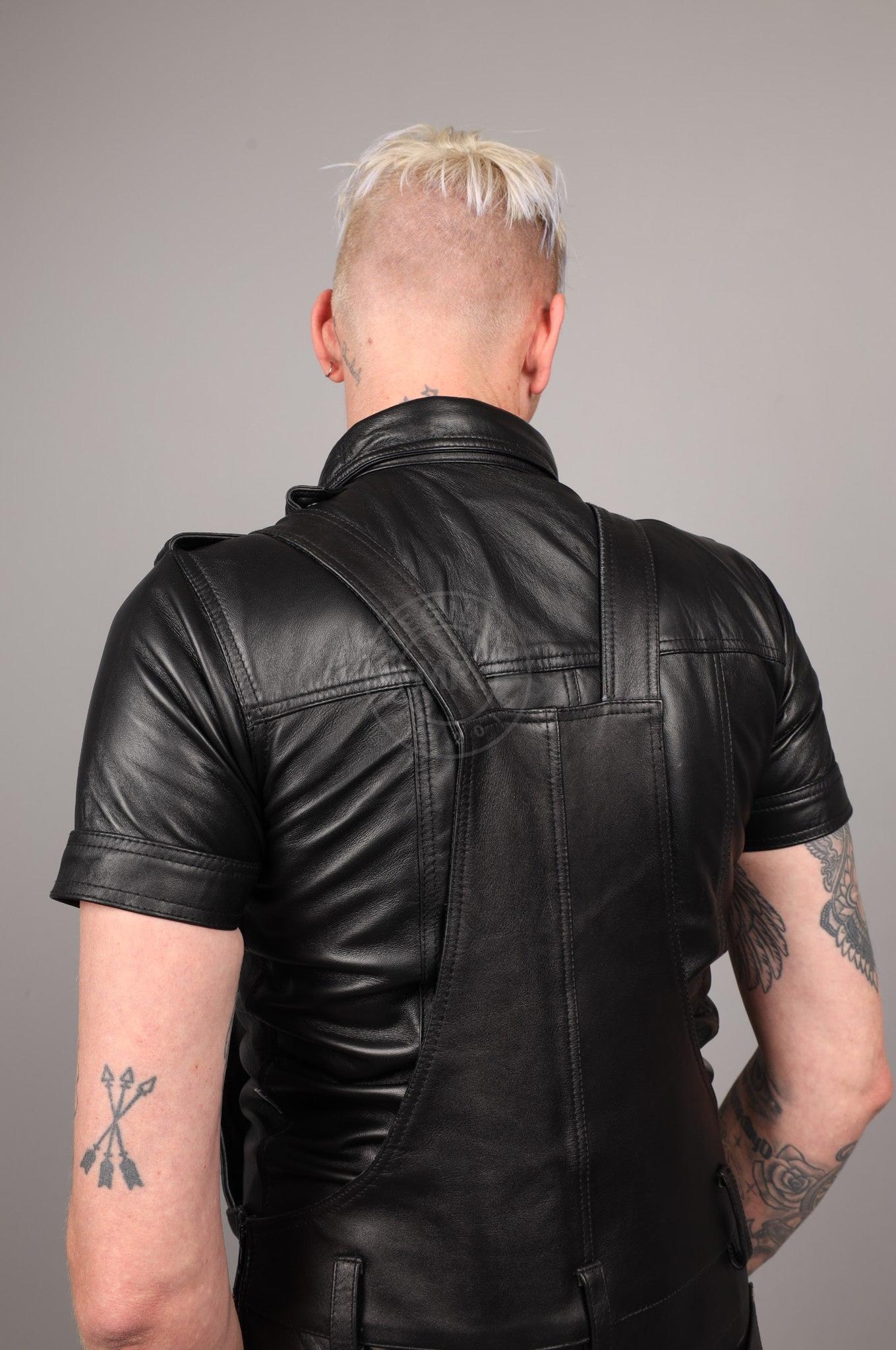 Black Leather Jogger Dungaree at MR. Riegillio