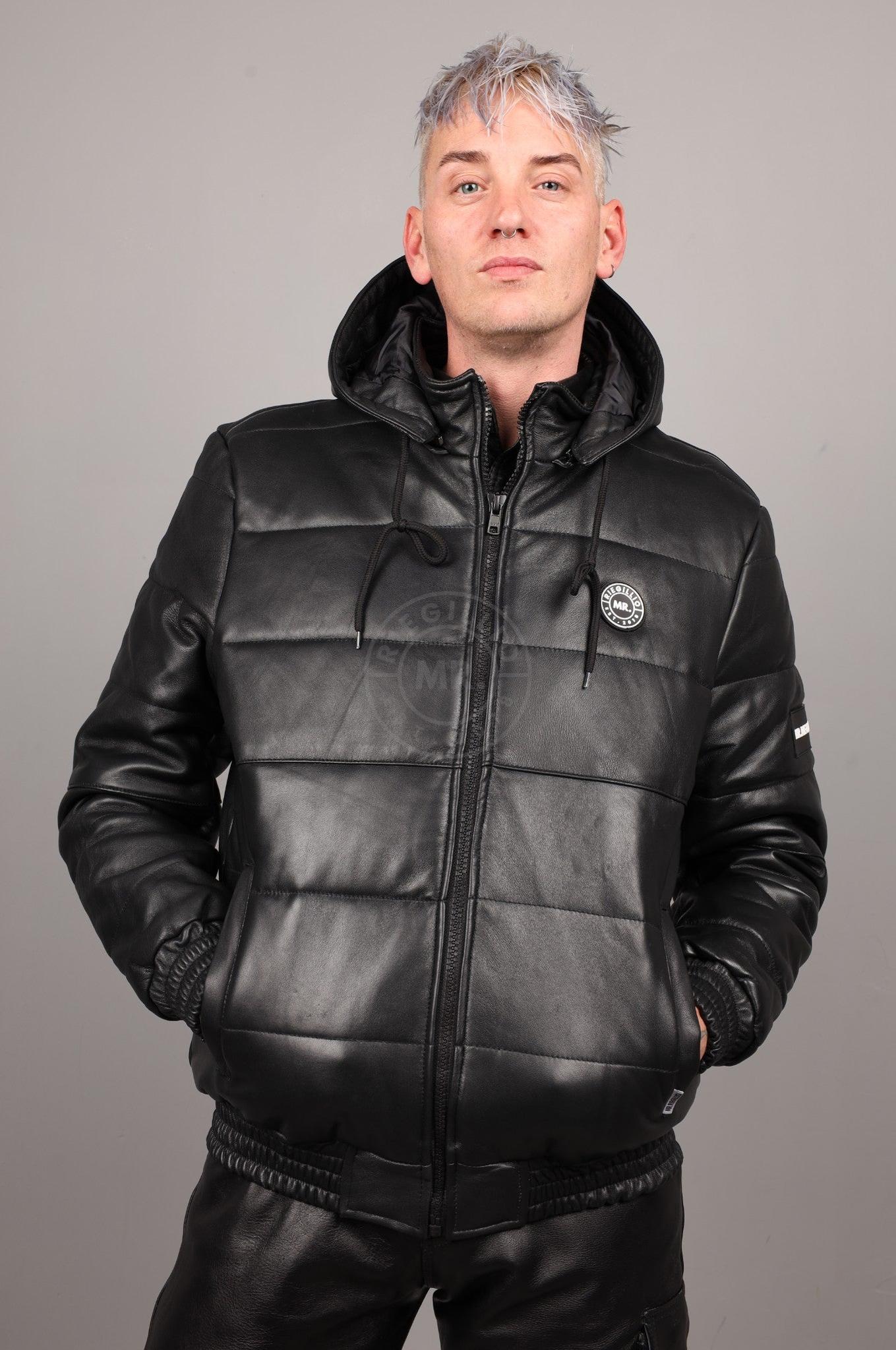 Black Leather Puffed Bomber Jacket at MR. Riegillio