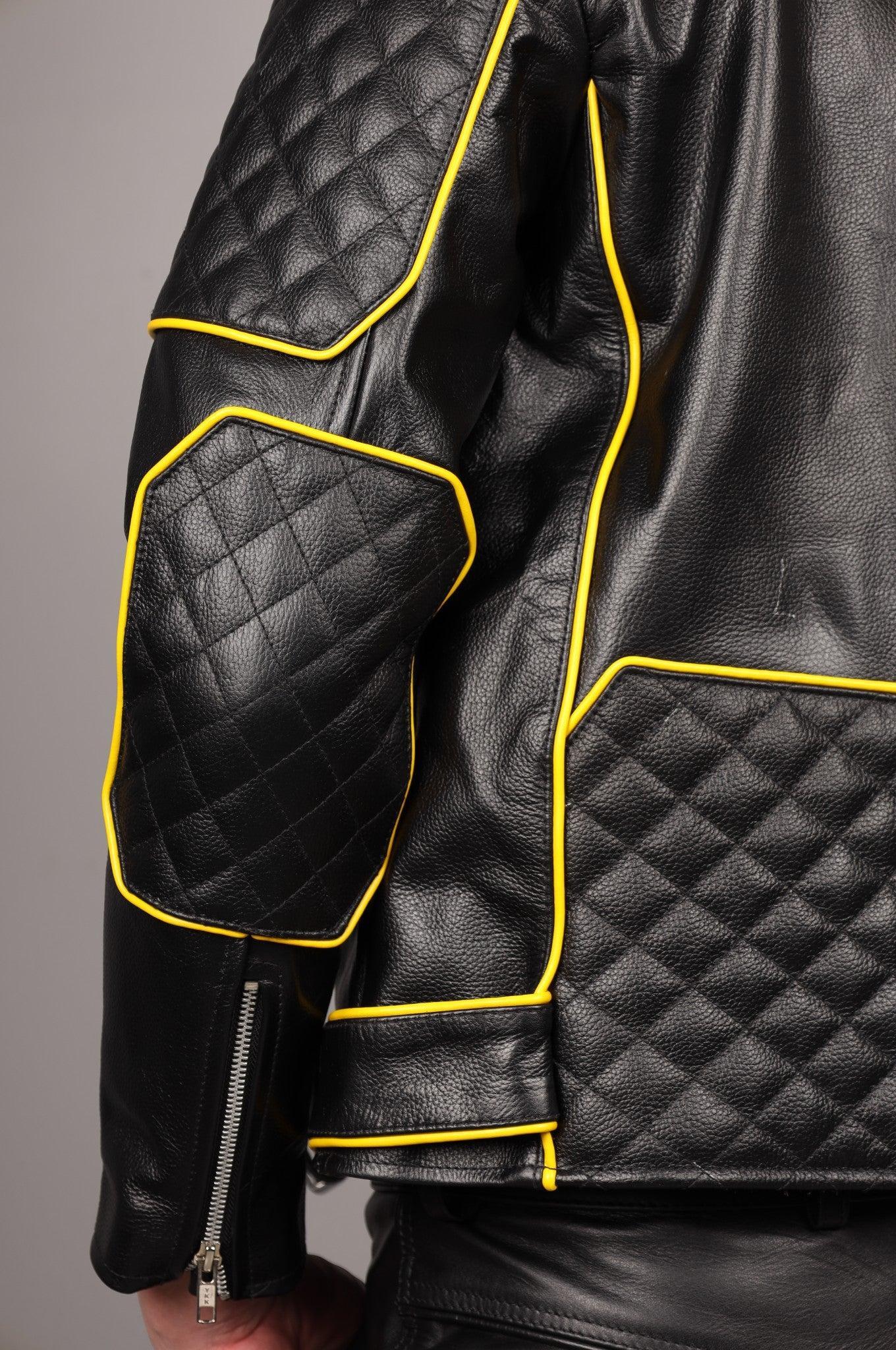 Leather Brando Jacket - Yellow Piping at MR. Riegillio