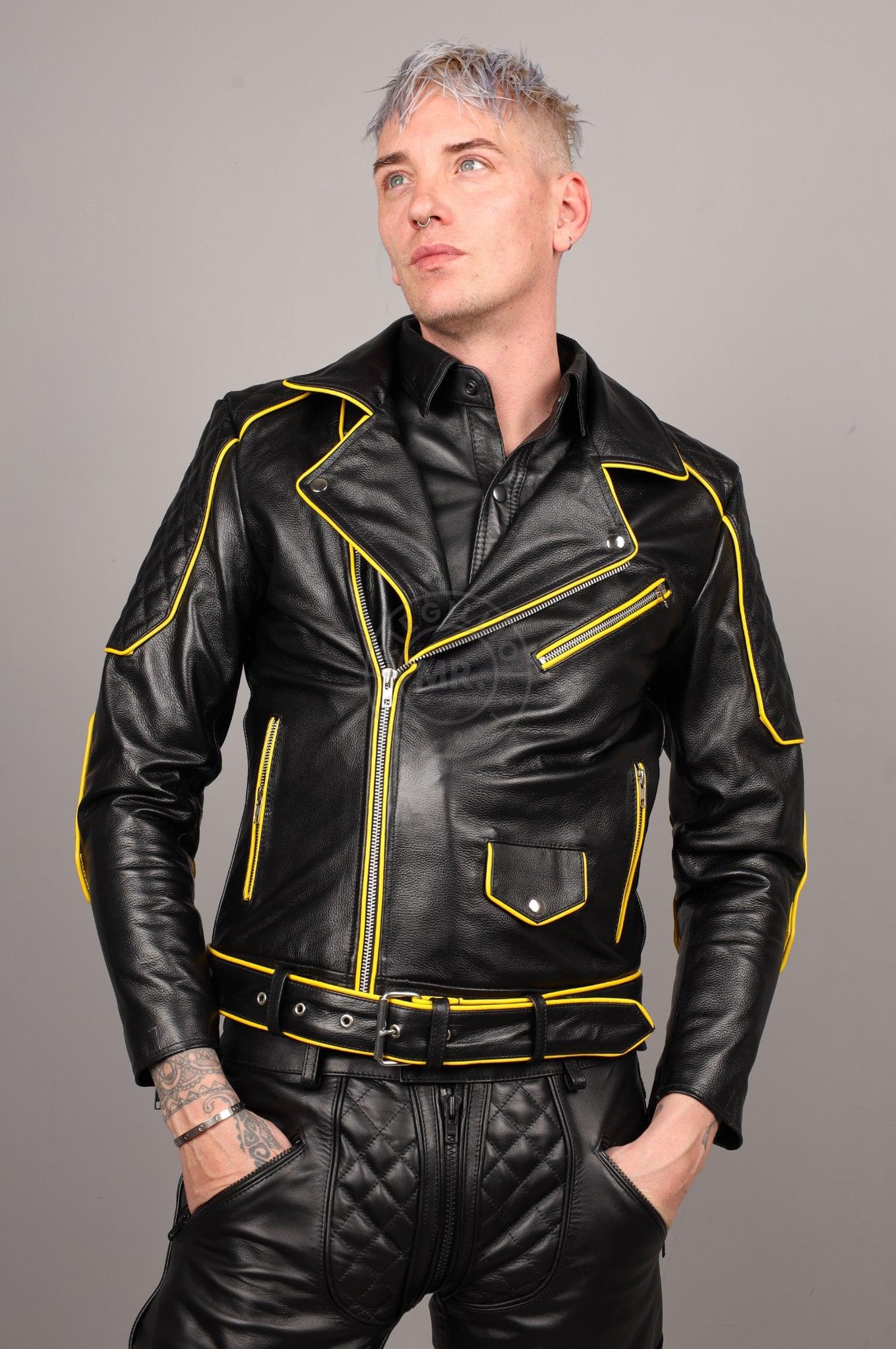 Leather Brando Jacket - Yellow Piping at MR. Riegillio