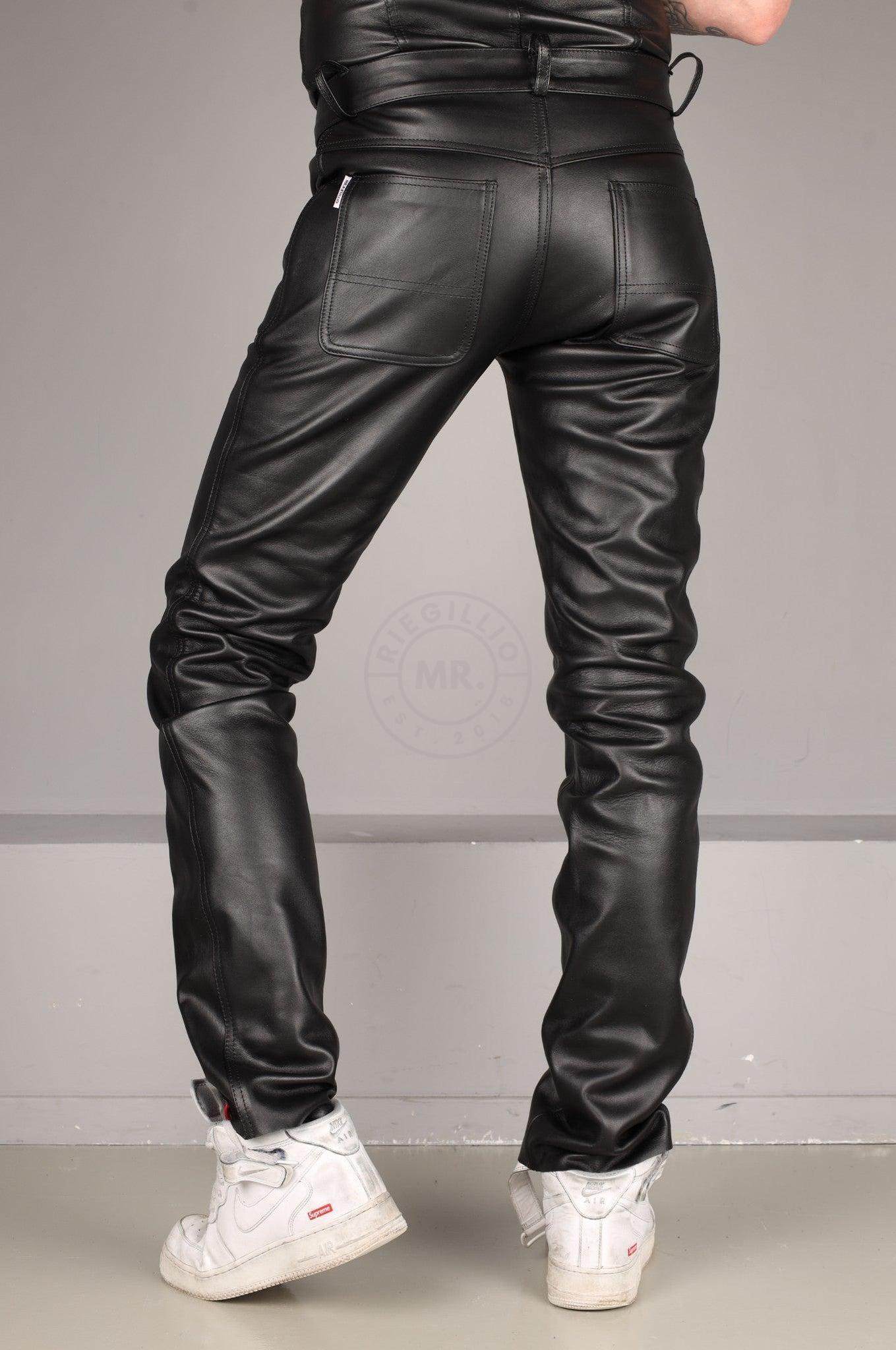 Black Leather Front Lace Up Pants - Red Lace at MR. Riegillio