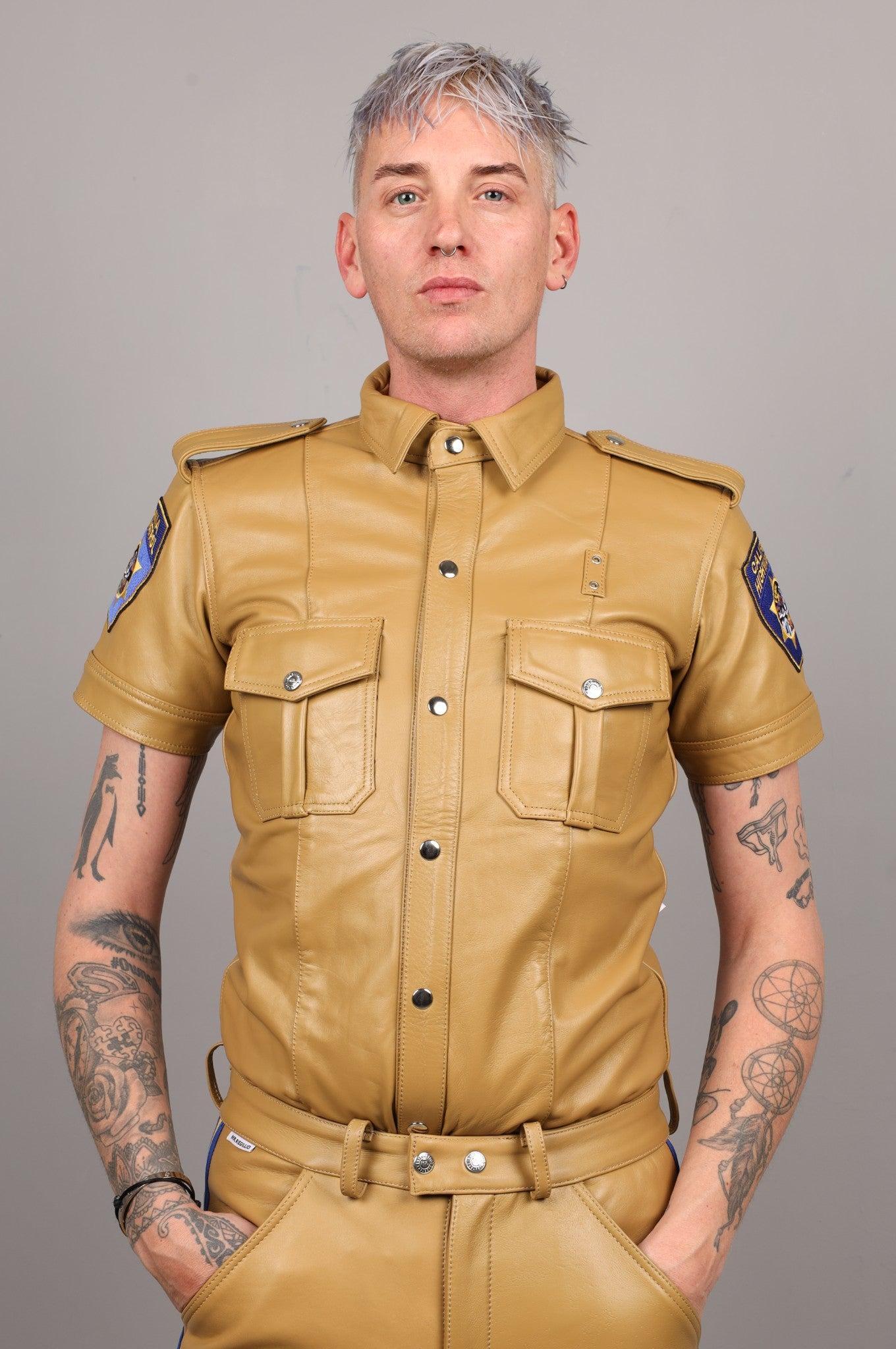 Leather Police Shirt CA - Beige at MR. Riegillio