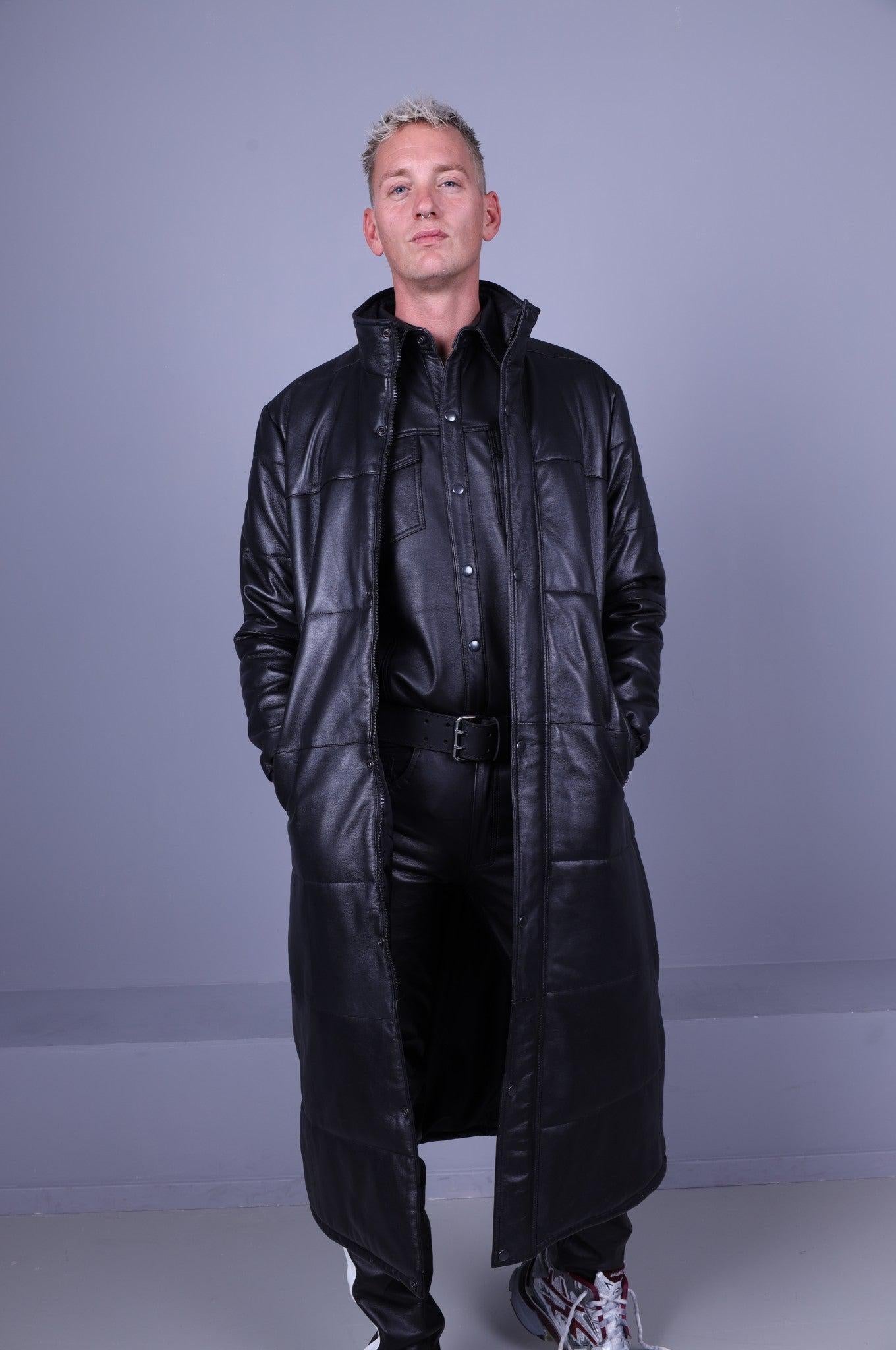 Black Leather Long Winterjacket at MR. Riegillio