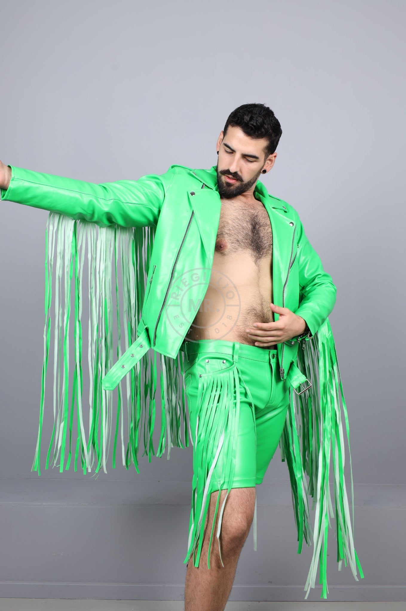 MR. Fringe Biker Jacket - Neon Green at MR. Riegillio