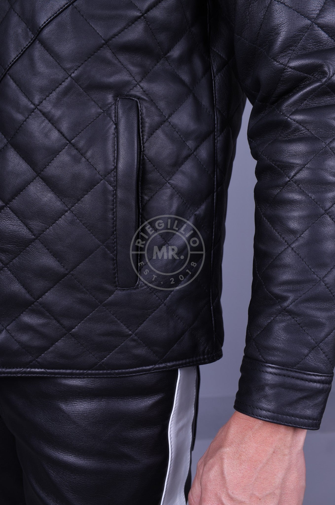 Black Leather Padded Long Sleeve Shirt-at MR. Riegillio