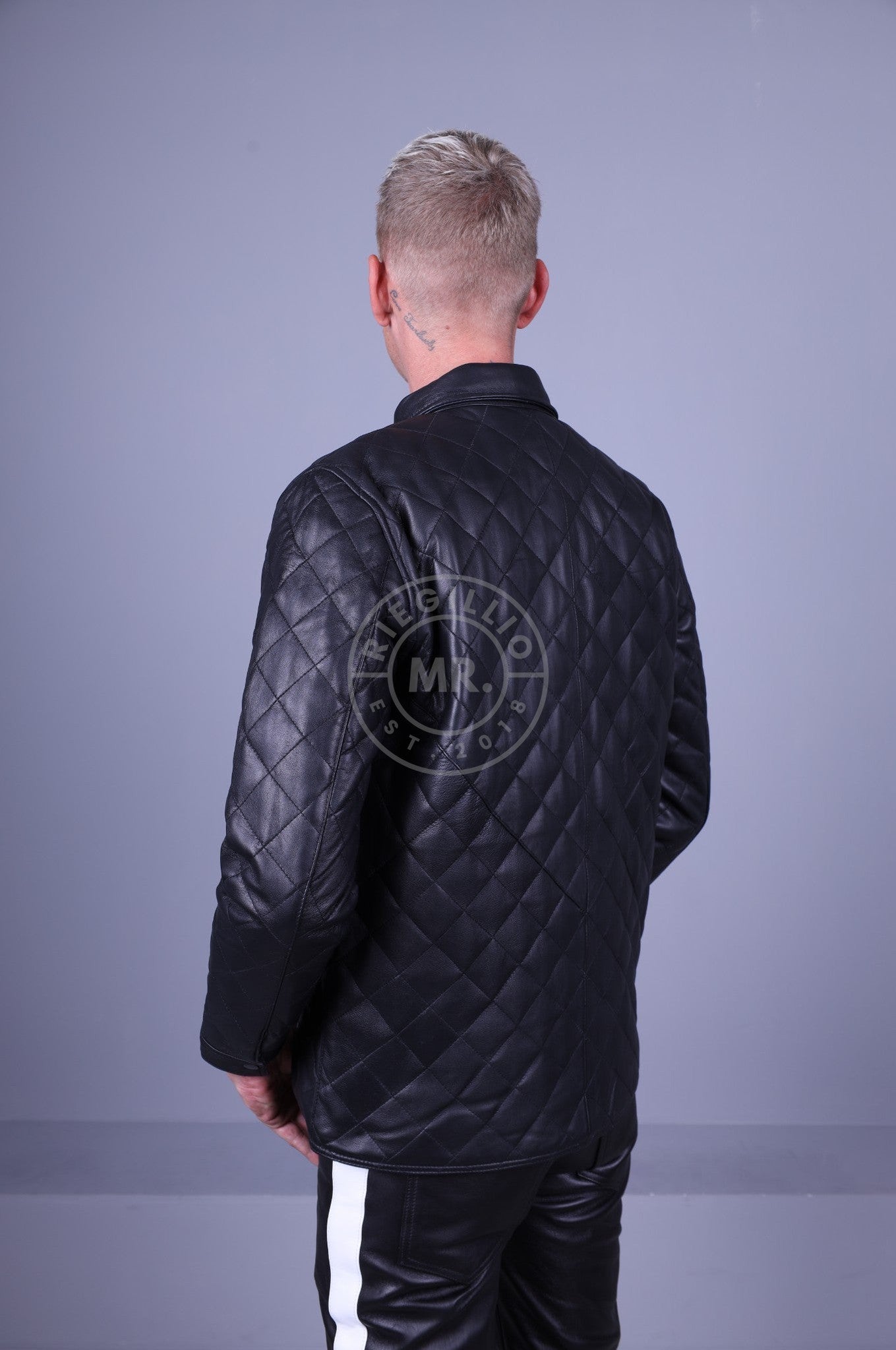 Black Leather Padded Long Sleeve Shirt-at MR. Riegillio