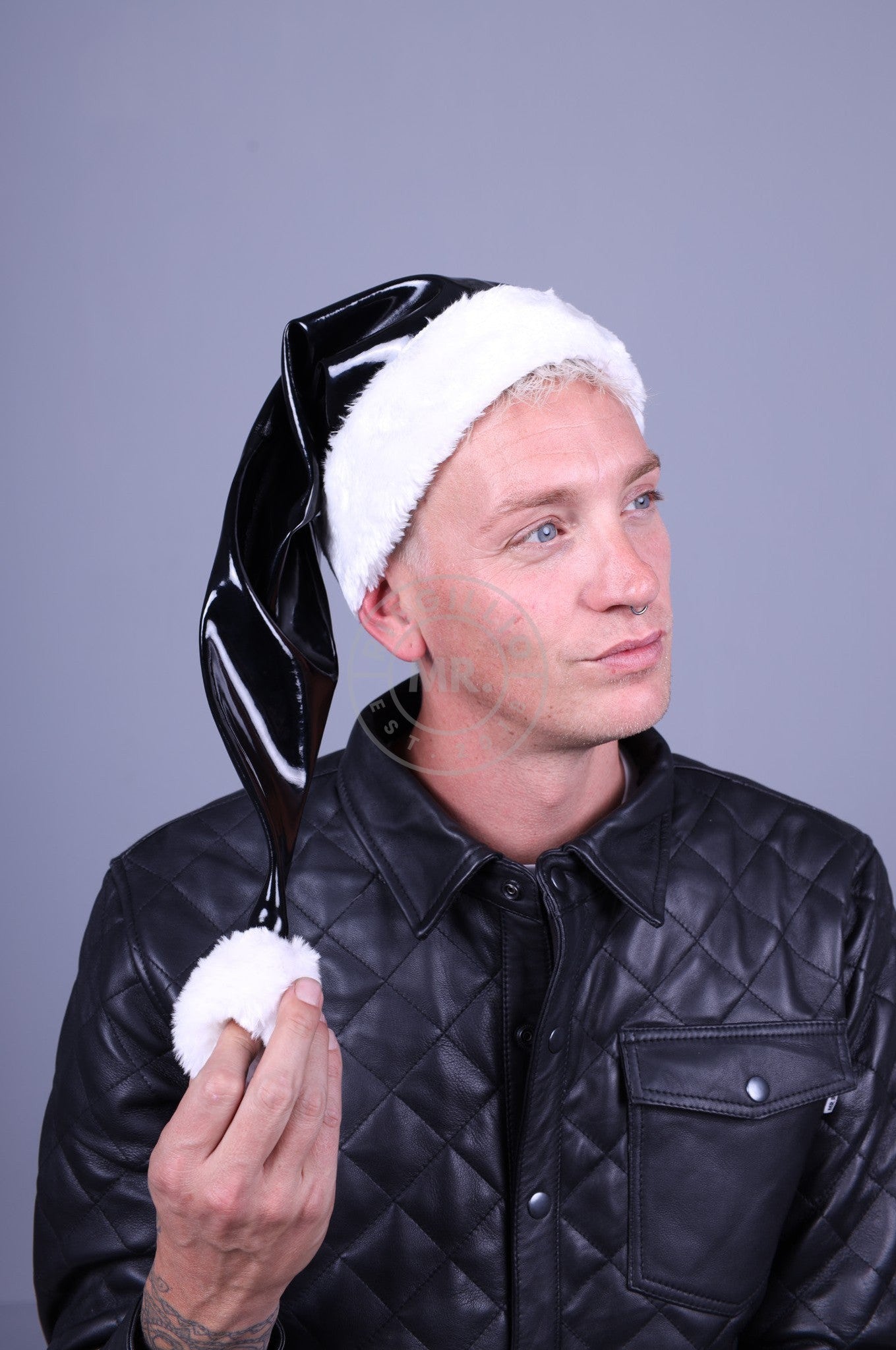 Black Heavy PVC Christmas Hat at MR. Riegillio