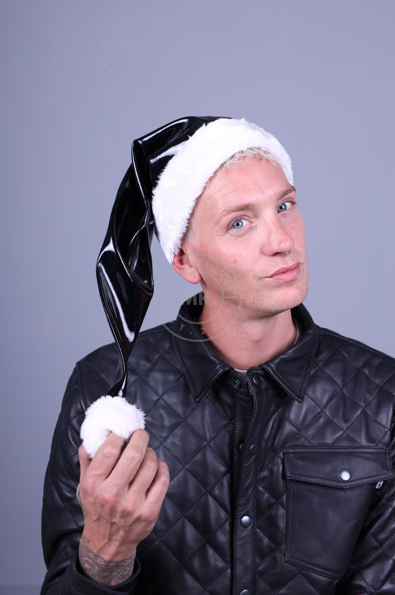 Black Heavy PVC Christmas Hat at MR. Riegillio