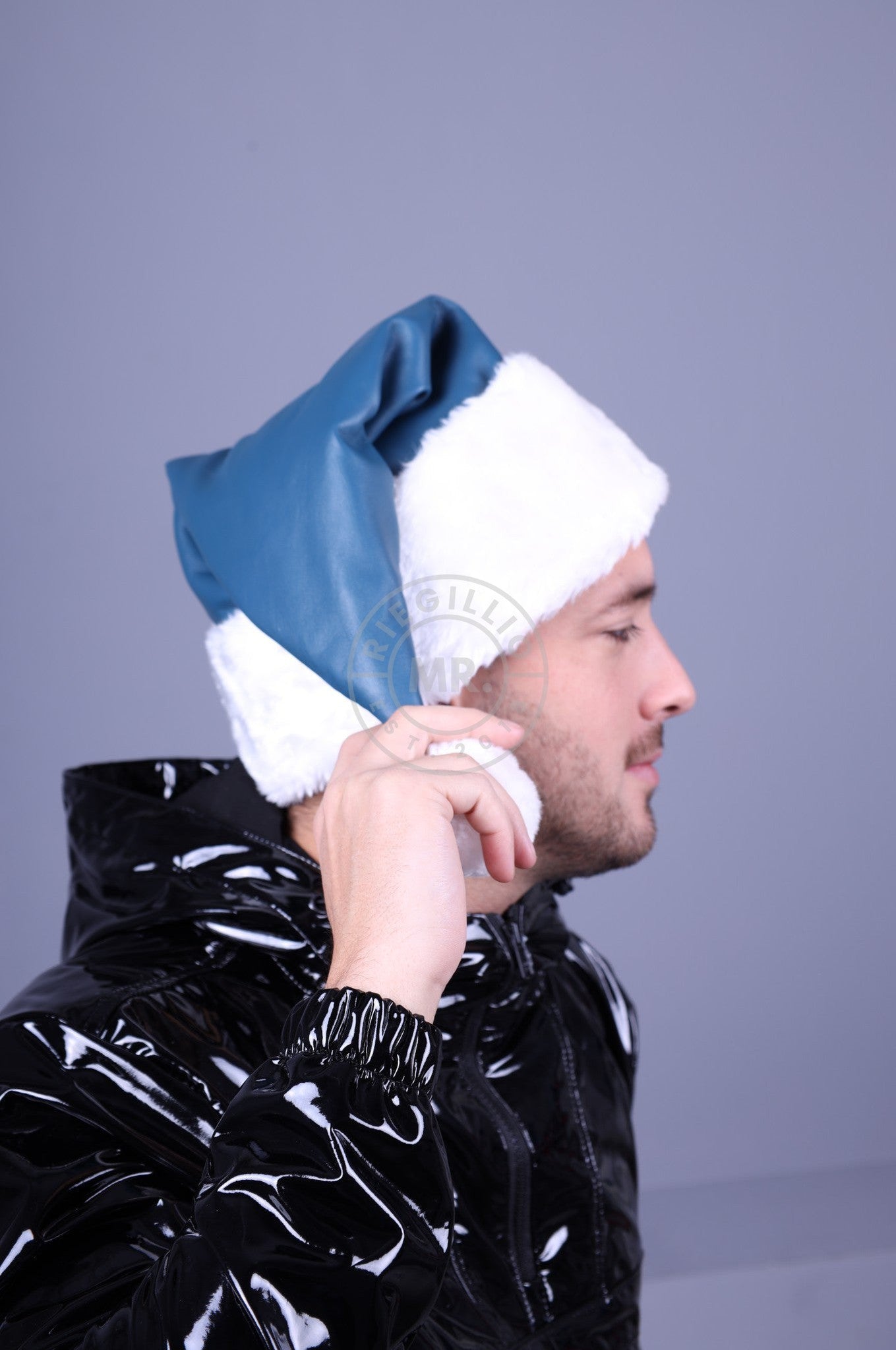 Leather Christmas Hat - Jeans Blue at MR. Riegillio