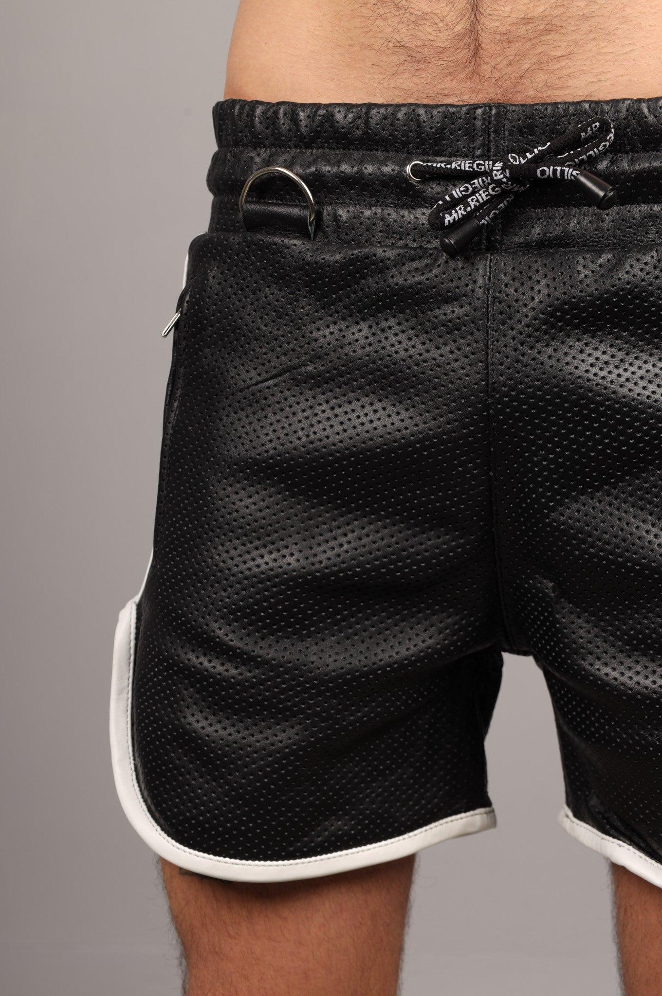 Black Leather String Perforated Short at MR. Riegillio