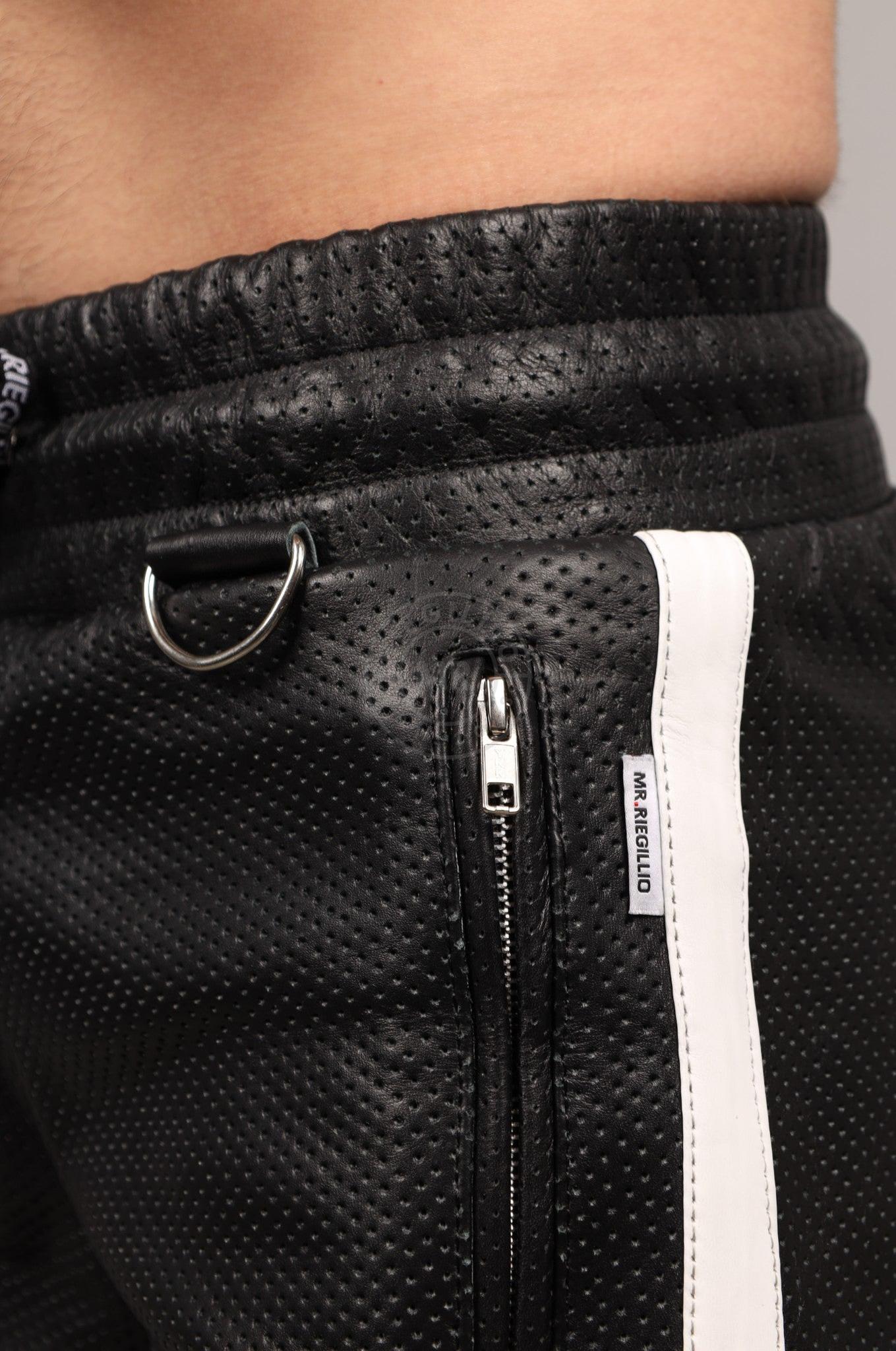 Black Leather Dring Perforated Short at MR. Riegillio