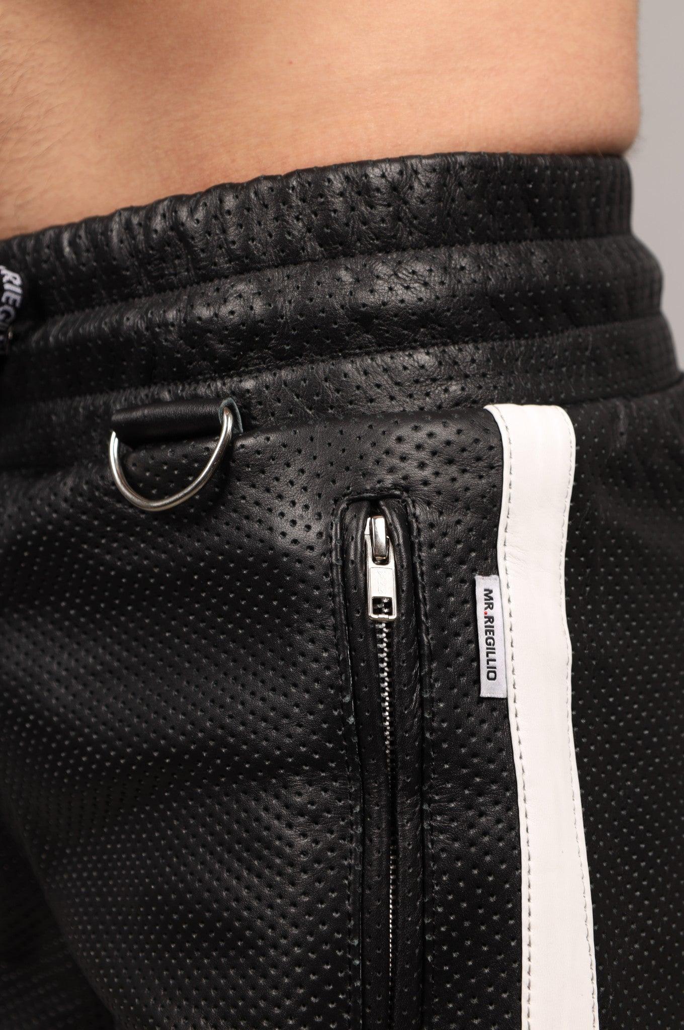Black Leather String Perforated Short at MR. Riegillio