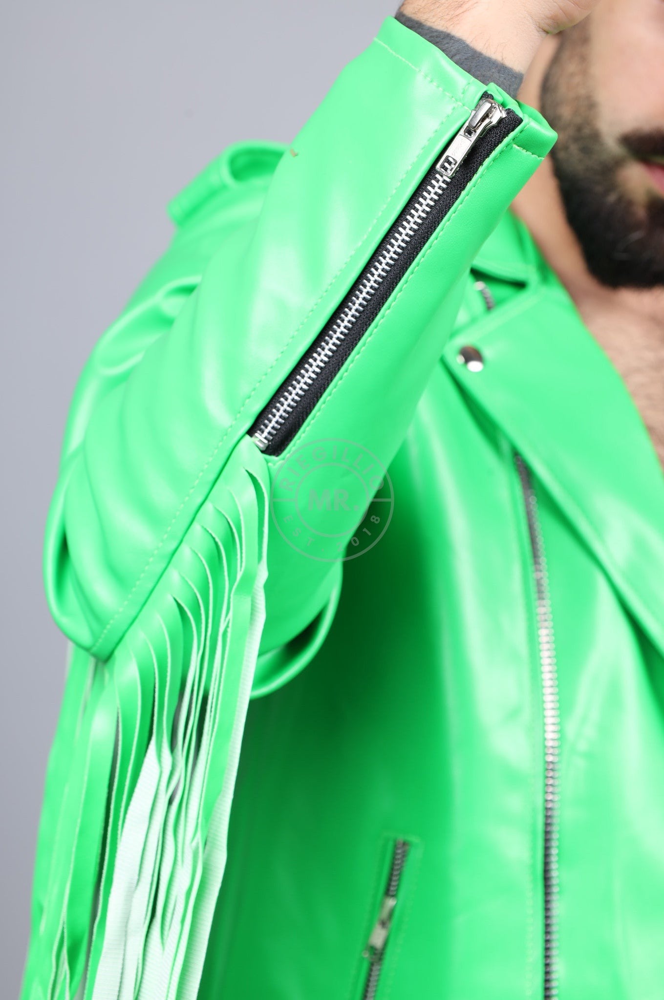 MR. Fringe Biker Jacket - Neon Green at MR. Riegillio