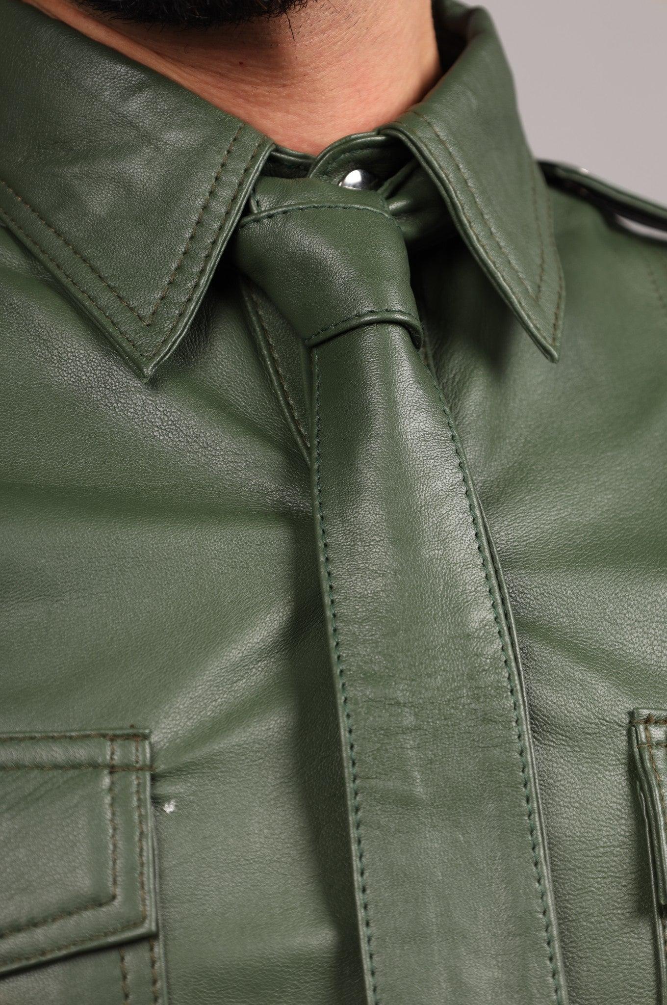 Green Leather Tie at MR. Riegillio